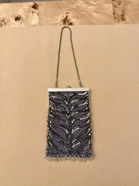 BADGLEY MISCHKA Vintage Grey Embellished Mini Evening Bag