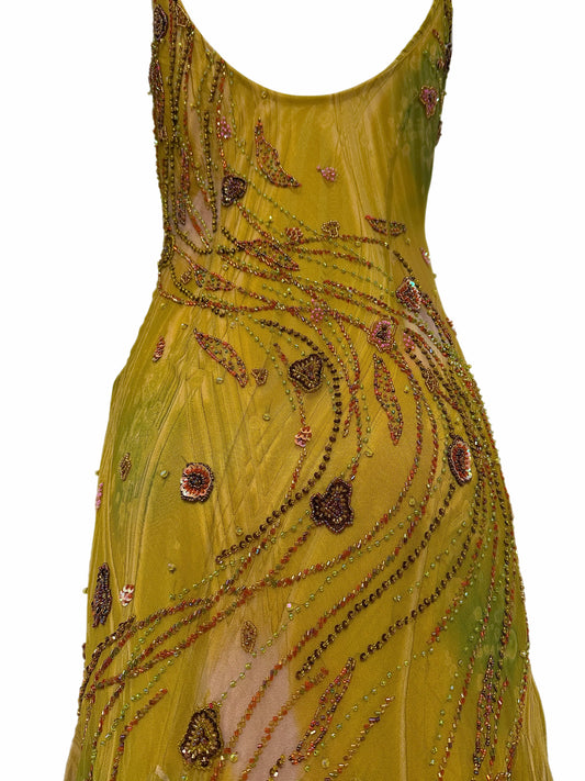 SUE WONG 2000's Vintage Silk Beaded Romantic Fairy Pixie Dress