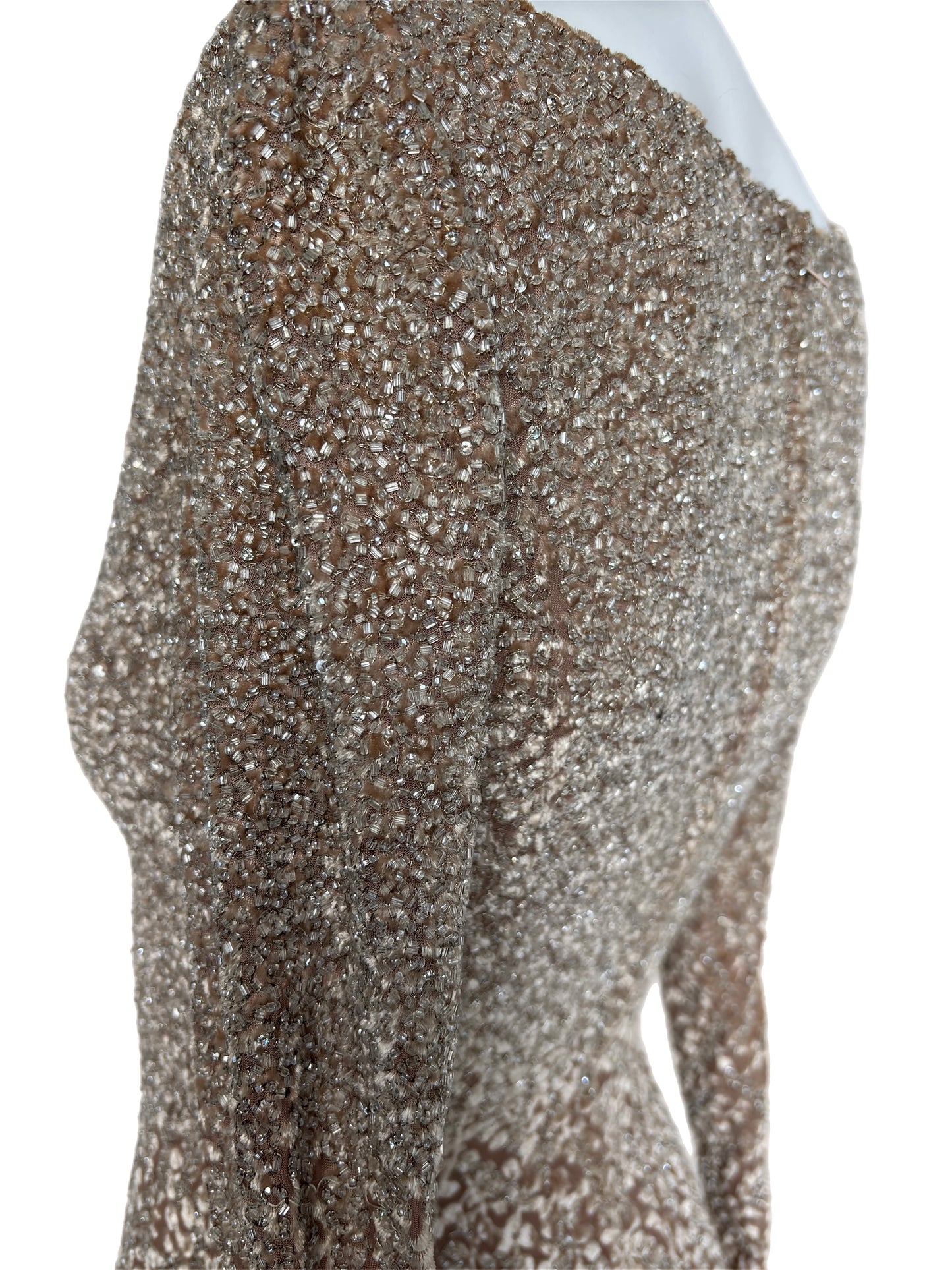 BADGLEY MISCHKA Vintage Long Sleeve Heavily Beaded Evening Gown