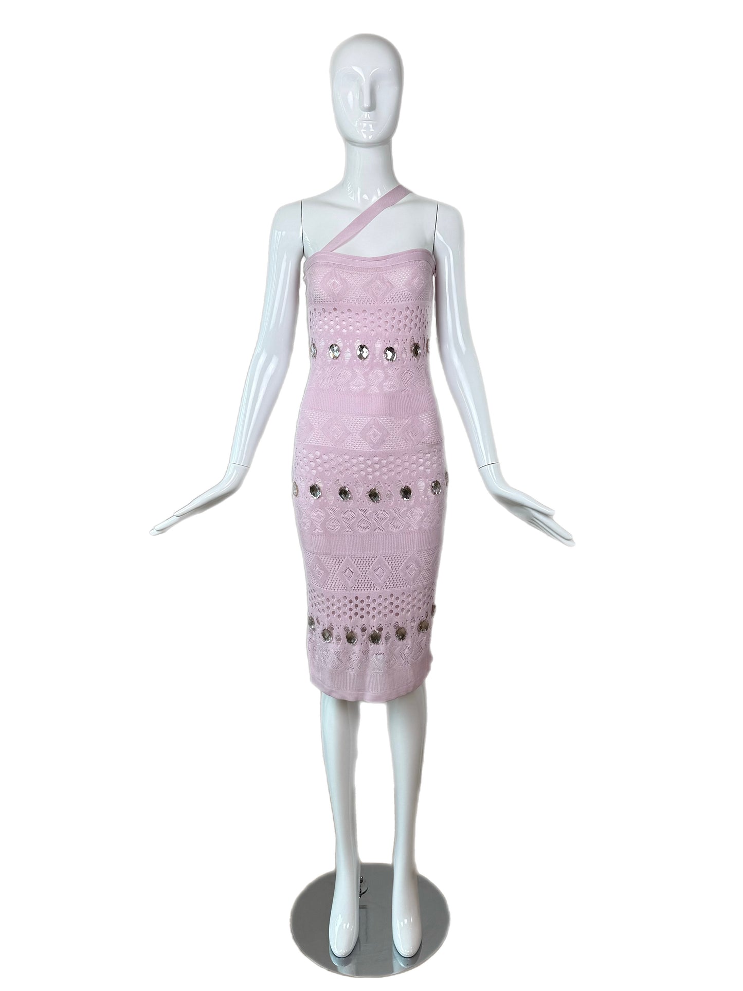 HERVE LEGER 90's Vintage Pink + Crystal Midi Dress