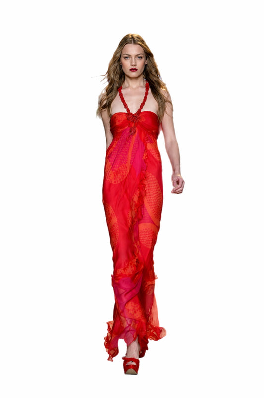 ICEBERG 2006 Vintage Runway Silk Embellished Ruffle Gown + Shawl