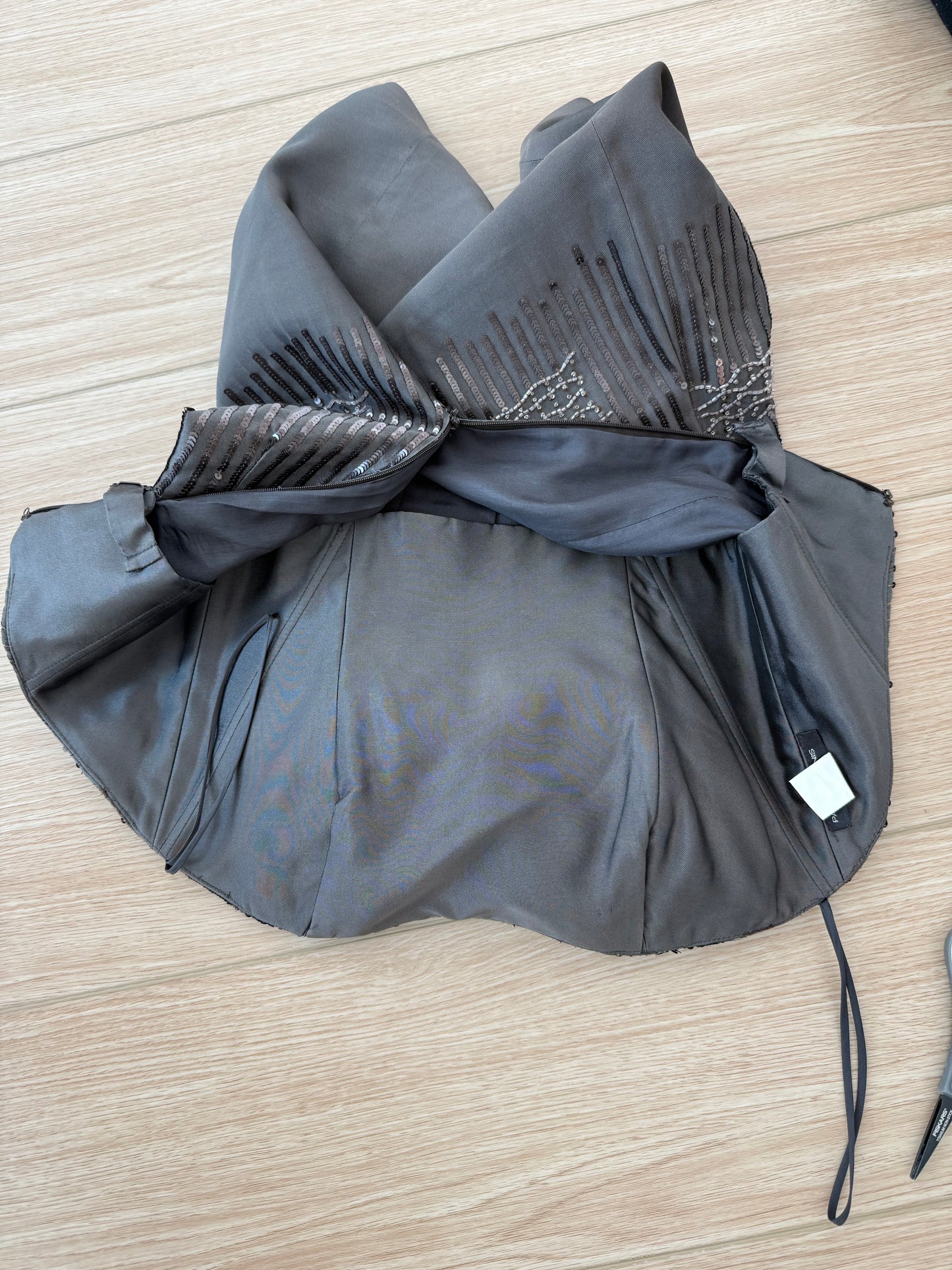 PAMELA DENNIS COUTURE 90's Vintage Silk Gray Embellished Mini