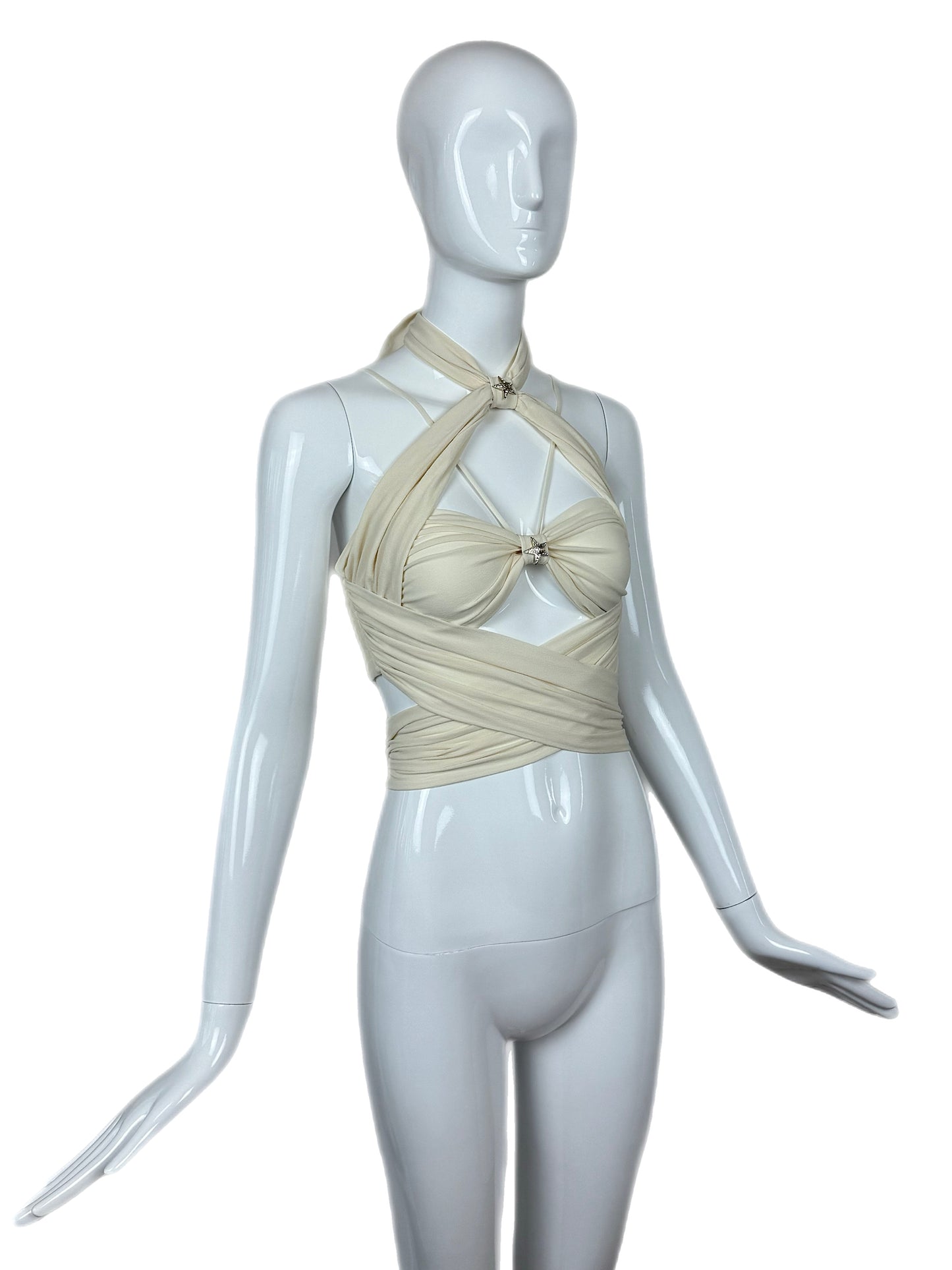 CHANEL 2021 Silk Star Embellished Crop Top