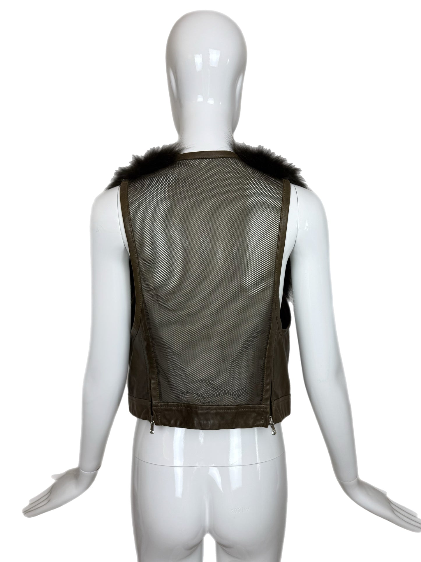 KAUFMANFRANCO Army Green Fox Fur + Leather Vest