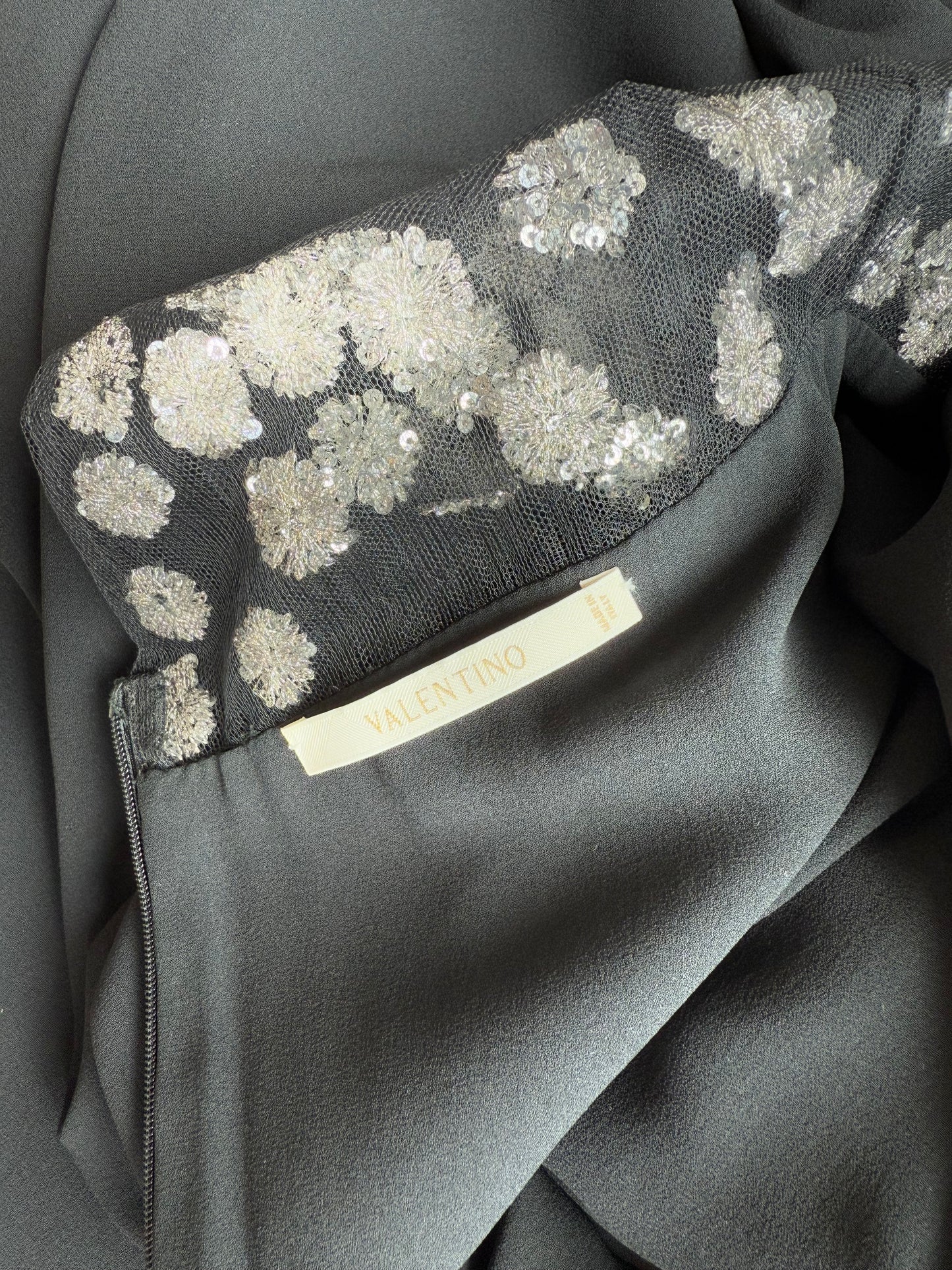VALENTINO 2000 Vintage Black Silk w. Silver Embellishments Evening Gown