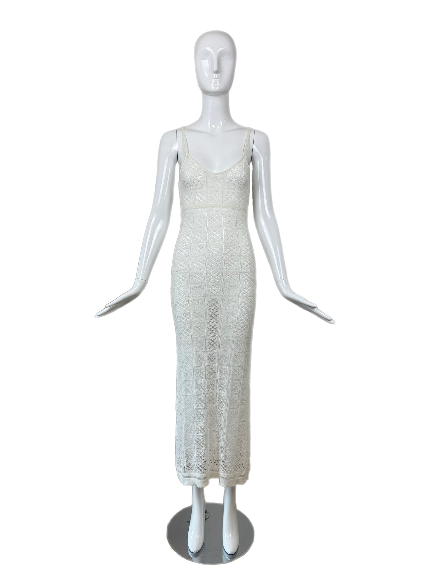 ANNA MOLINARI 90s/00s Vintage Ivory White Crochet Knit Dress