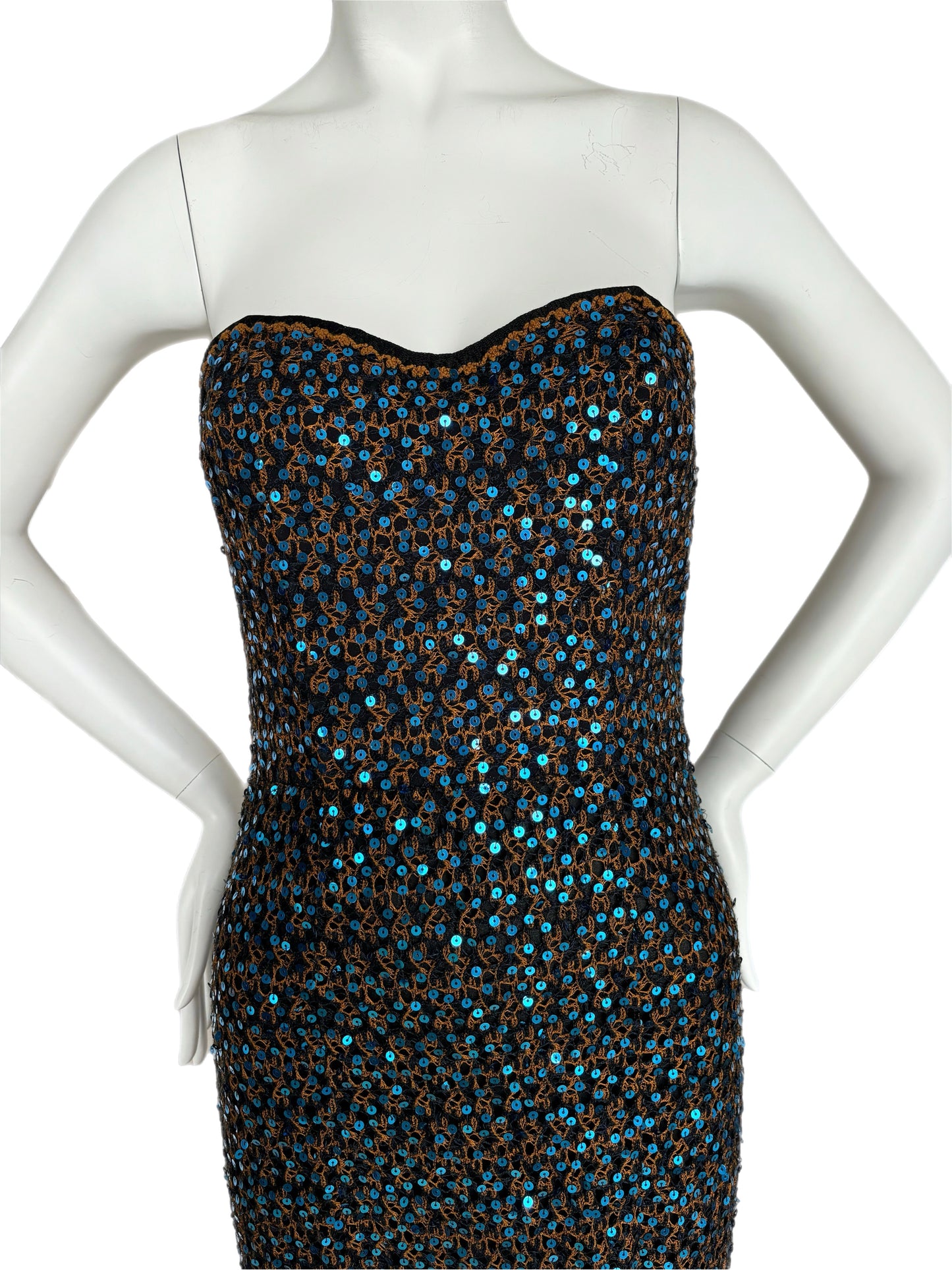 MISSONI Vintage Blue & Orange Sequin Semi-Sheer Maxi Dress