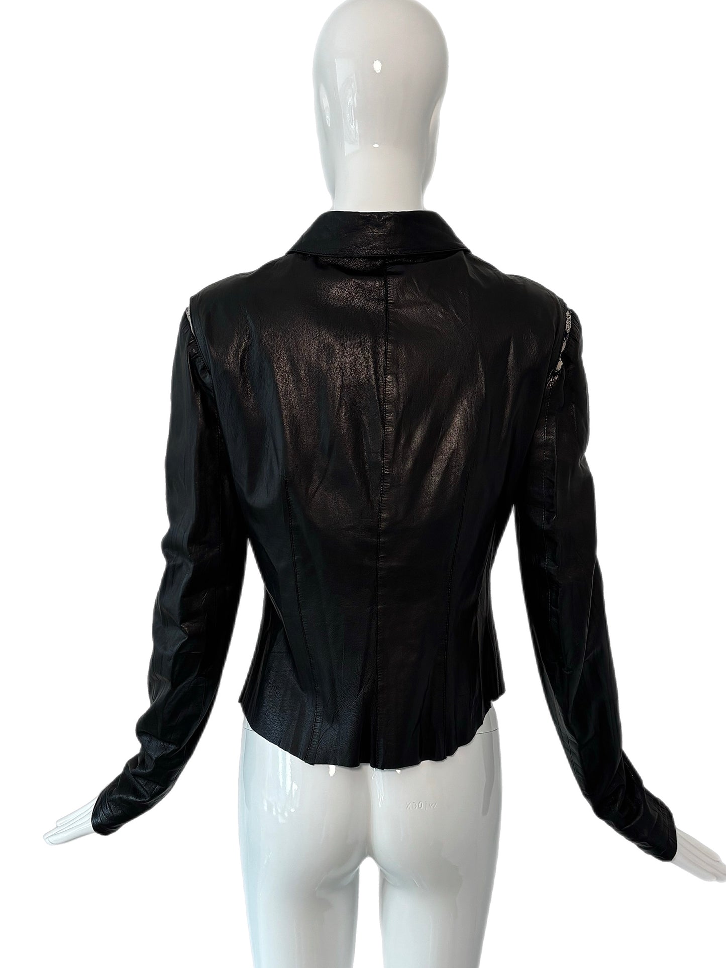 ROBERTO CAVALLI 2003 Vintage Black Leather & Silk Shirt