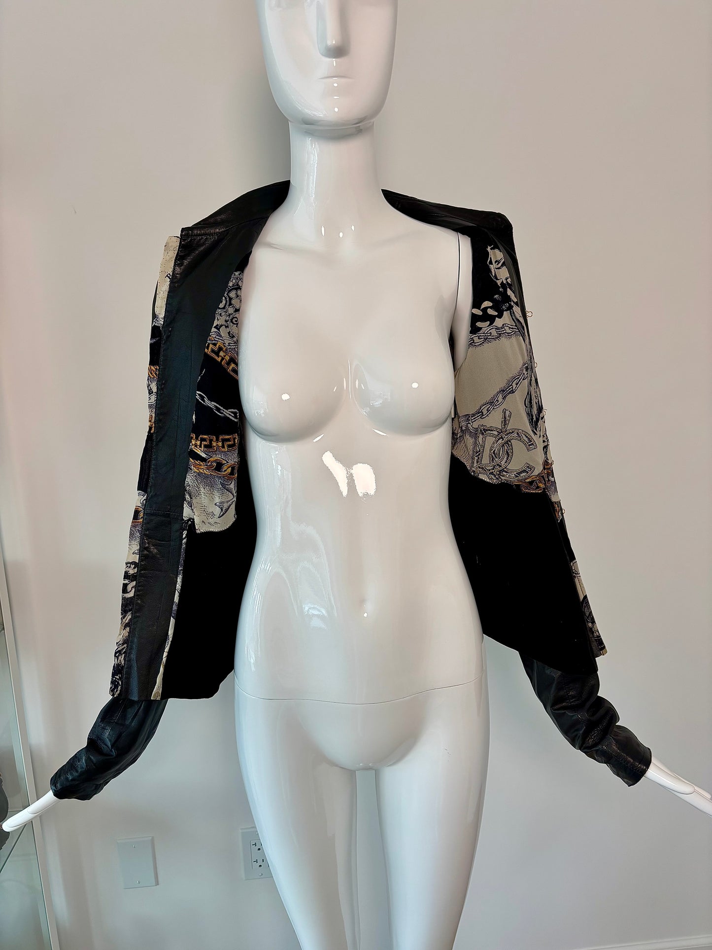 ROBERTO CAVALLI 2003 Vintage Black Leather & Silk Shirt