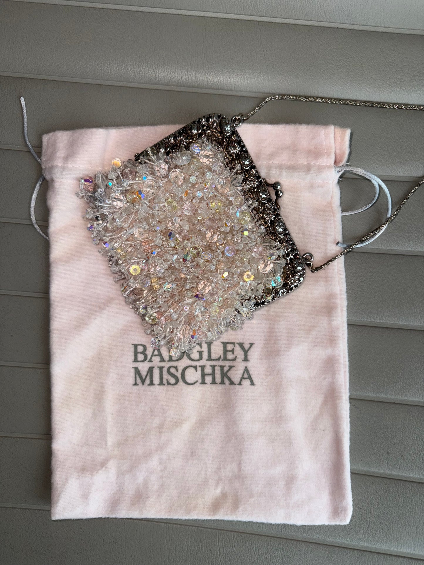 BADGLEY MISCHKA Vintage Pale Pink Encrusted Minaudiere Bag