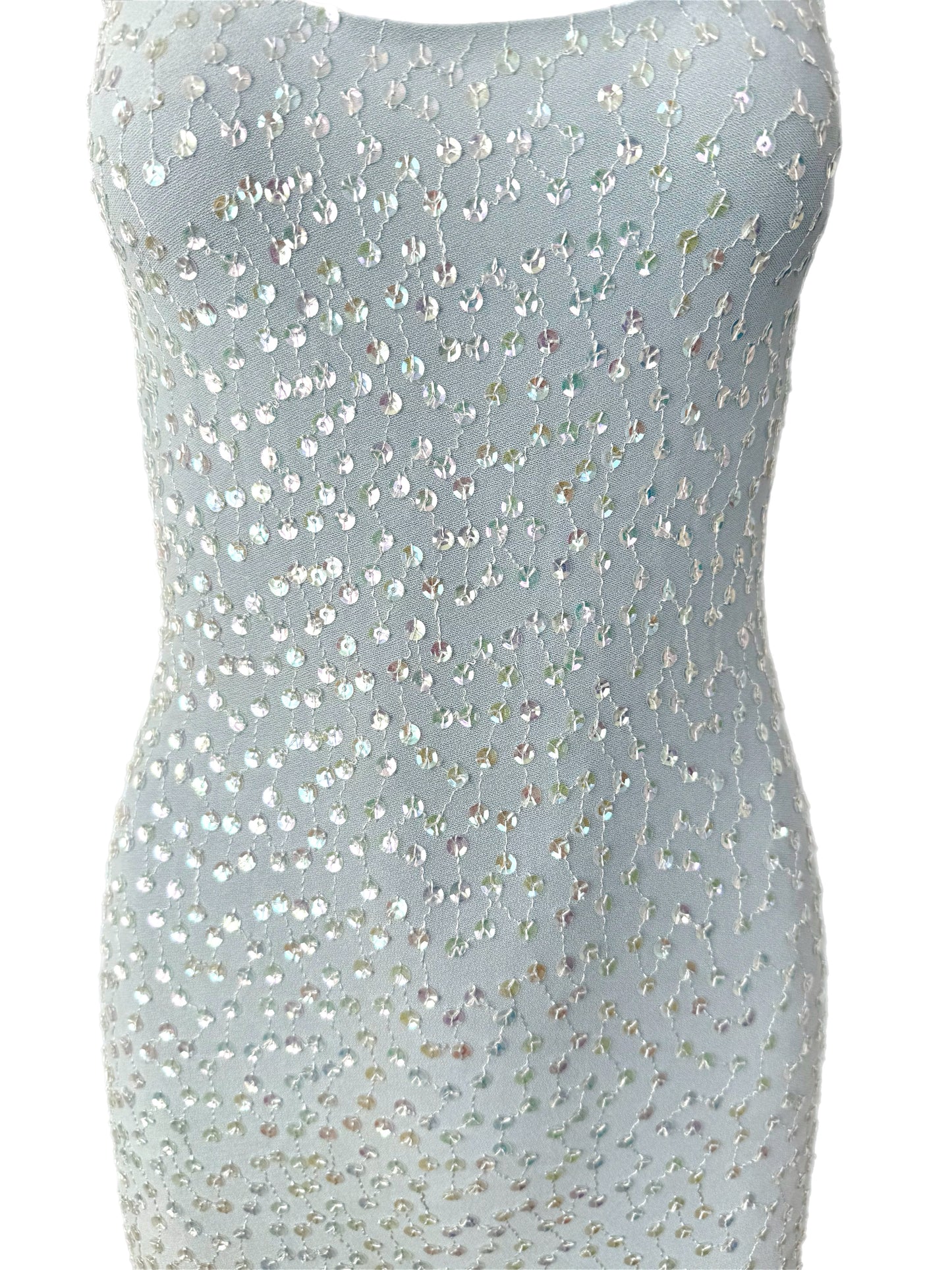 MARC BOUWER 1999 Vintage Blue Sequin Midi Dress