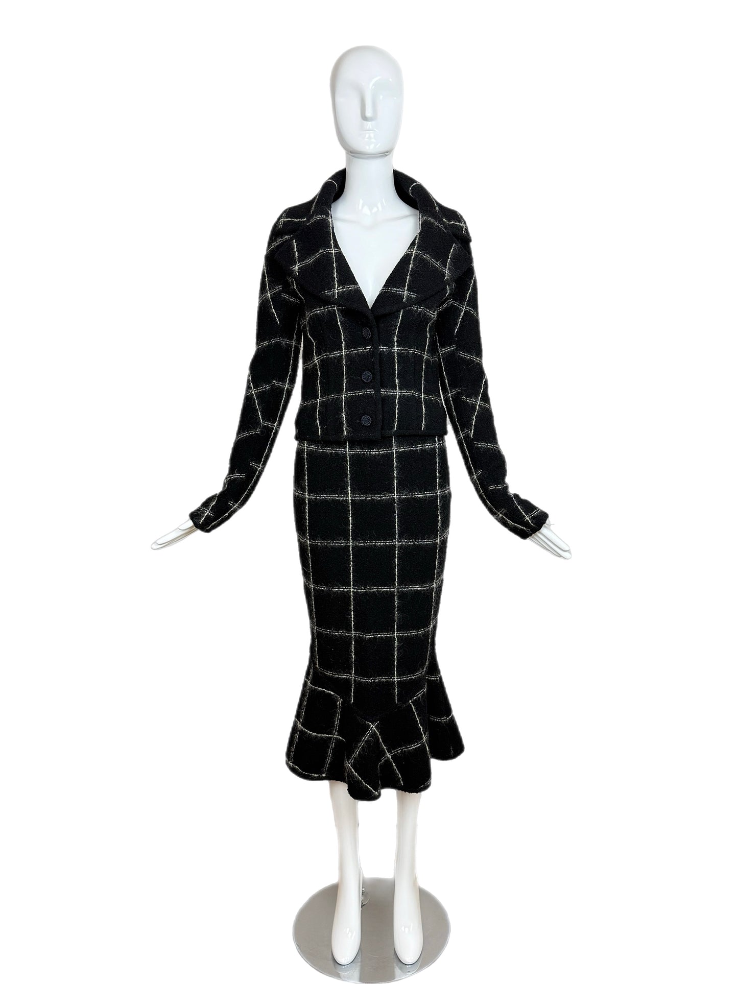 JOHN GALLIANO 1998 Vintage Black + White Skirt Suit