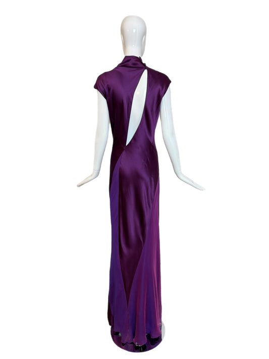 DANES Vintage Purple Iridescent Silk Back Cut-Out Evening Gown