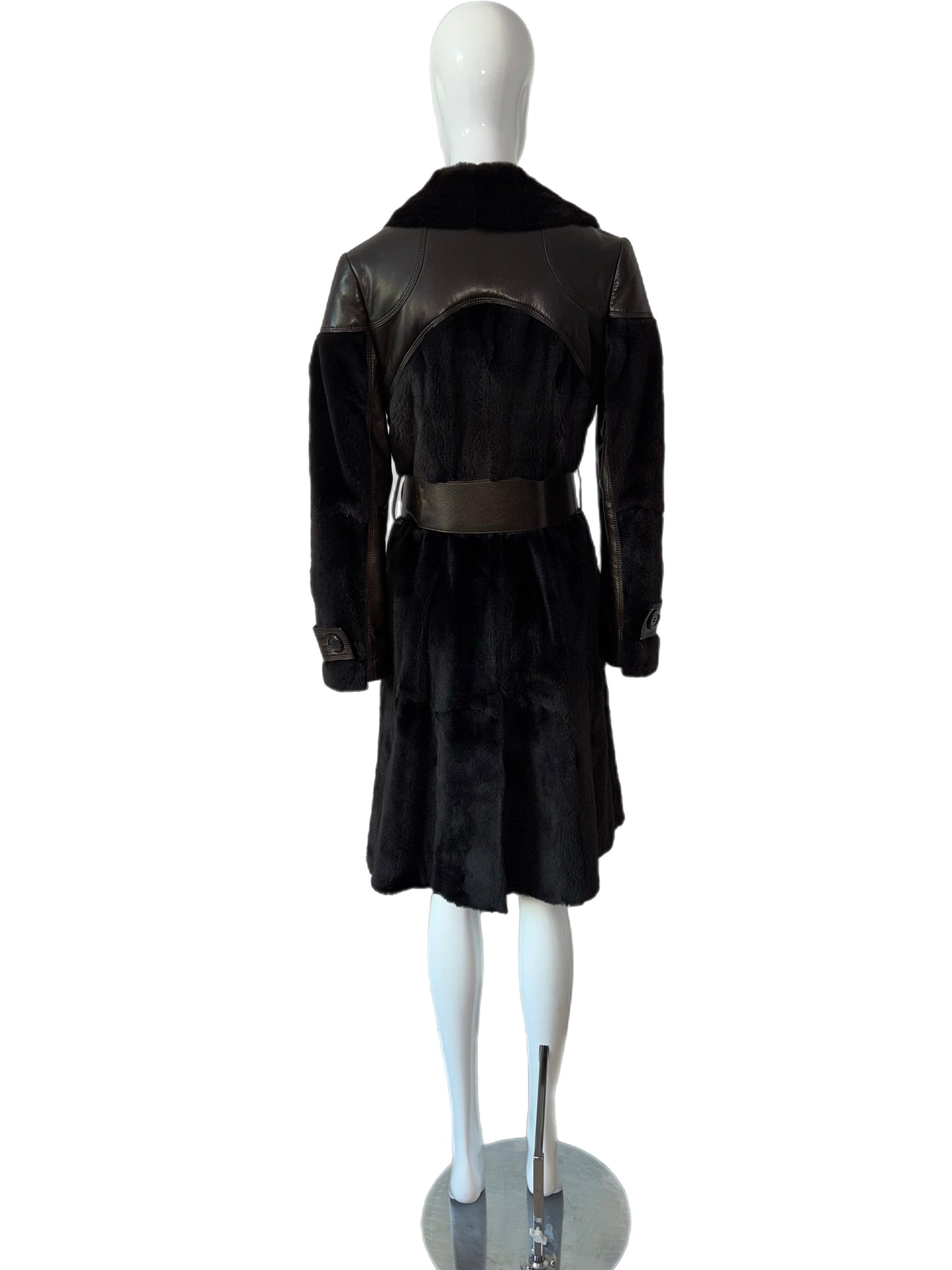 JITROIS Double Breasted + Belted Softest Black/Brown Fur Coat