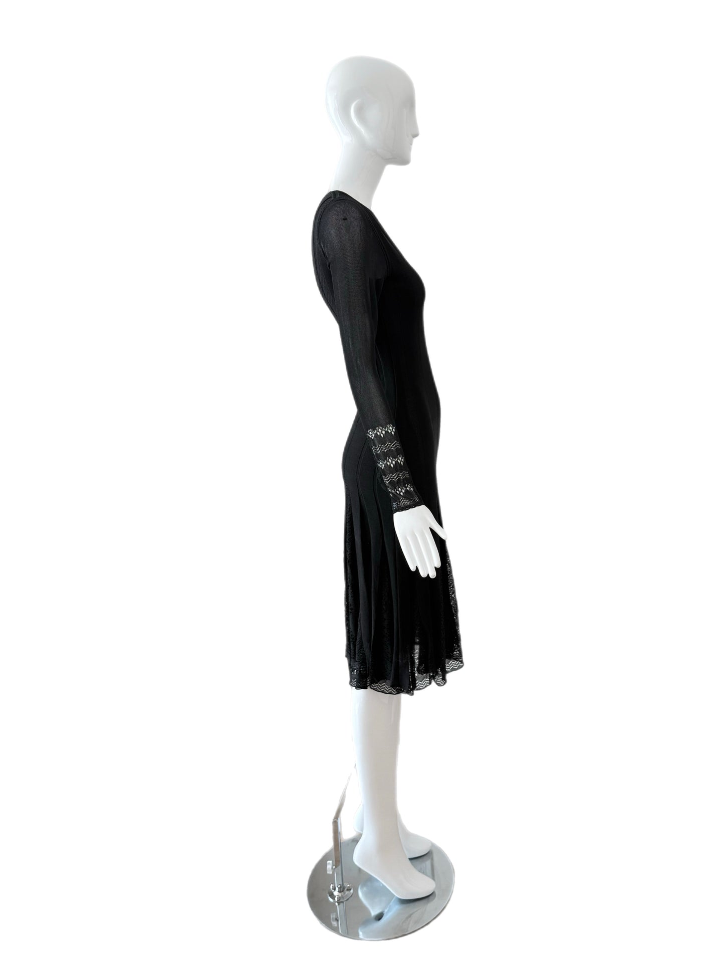 CHANEL 2005 Vintage Long Sleeve Black Lace Pointelle Dress