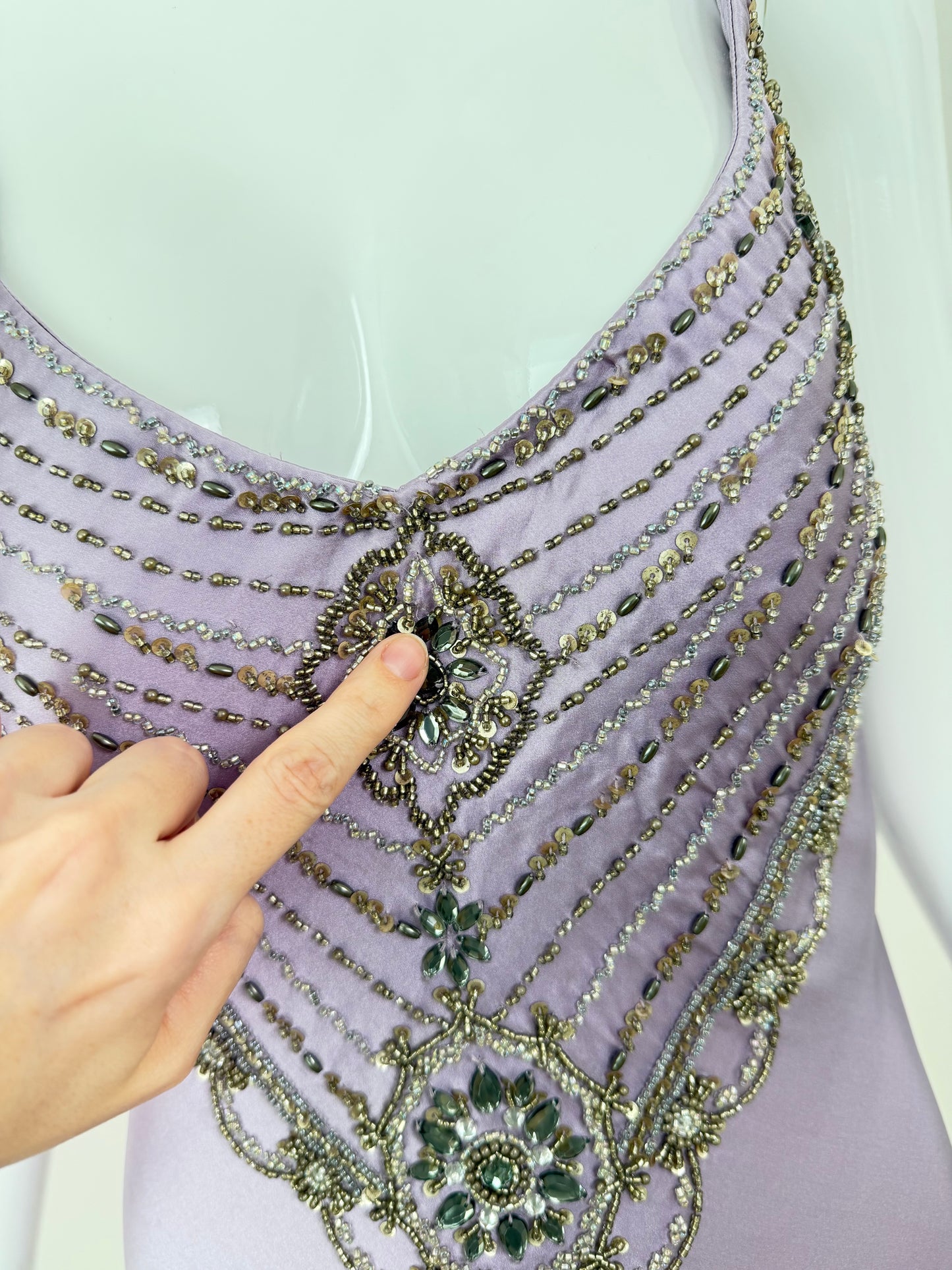 SUE WONG 2007 Vintage Runway Silk Lilac Purple Embellished Cocktail Dress