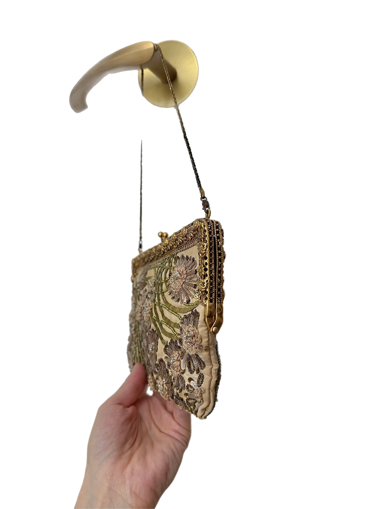 BADGLEY MISCHKA Vintage Gold Floral Embellished Evening Bag