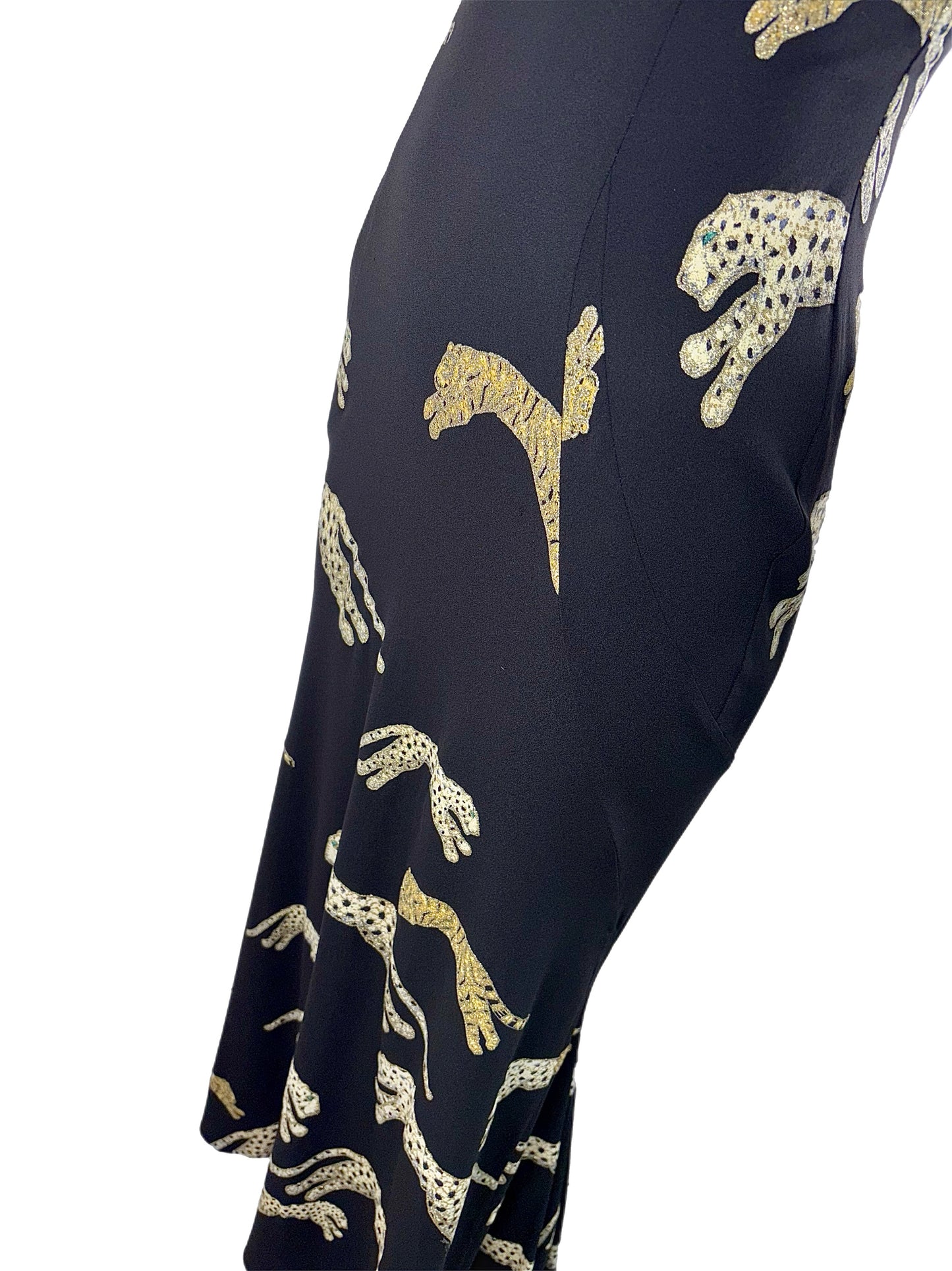 ROBERTO CAVALLI 2002 Vintage Black Silk Leopard Evening Gown