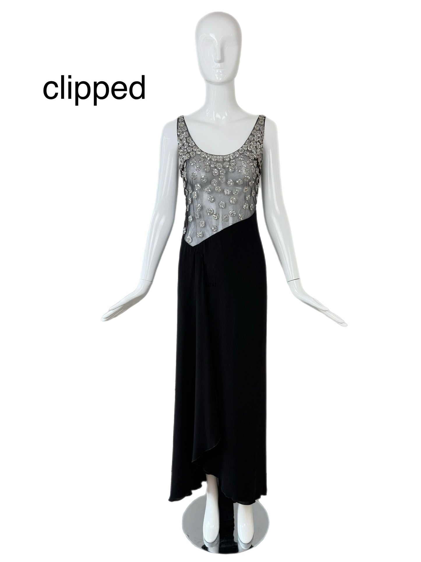 VALENTINO 2000 Vintage Black Silk w. Silver Embellishments Evening Gown