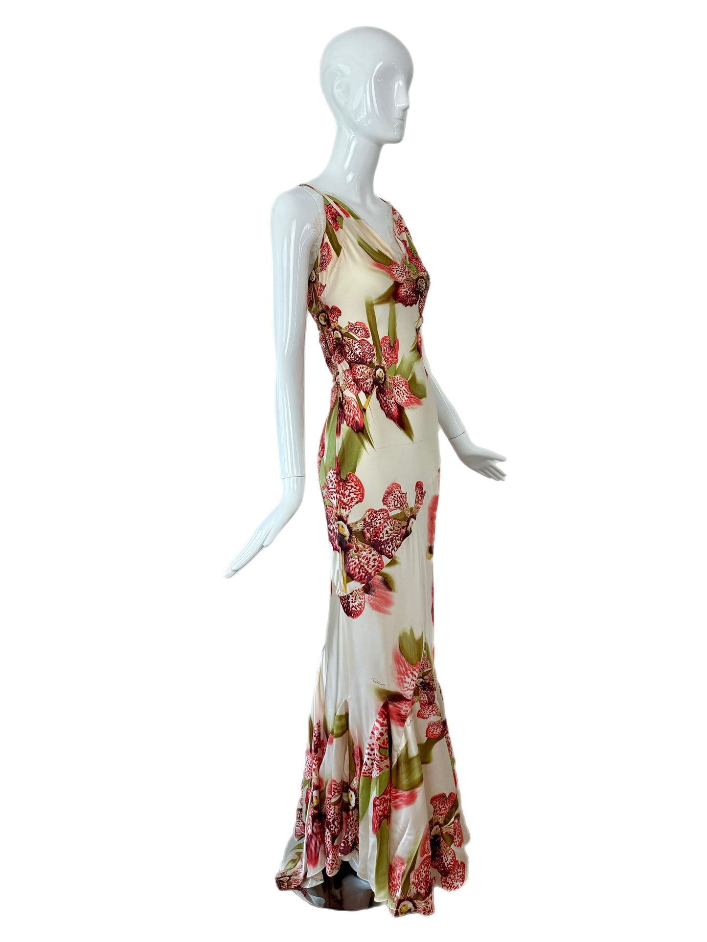 ROBERTO CAVALLI 2004 Vintage Silk Floral Embellished Gown