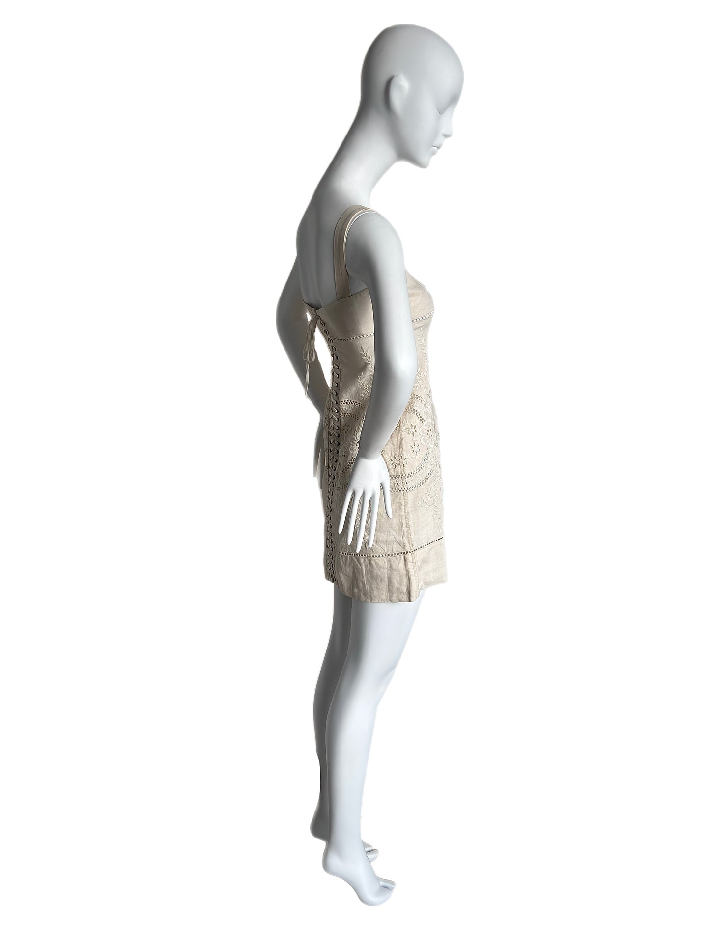 DOLCE & GABBANA Vintage Linen Eyelet Lace-Up Mini Dress