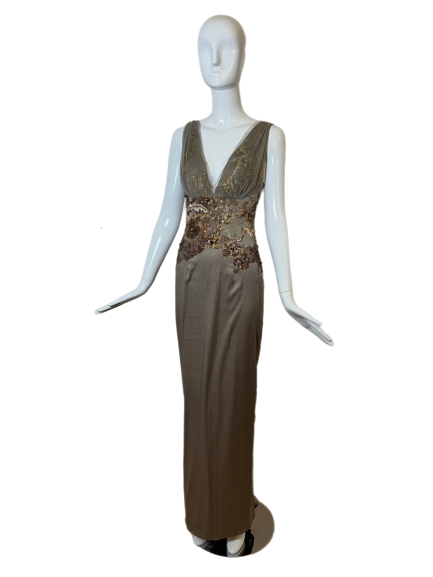 JULIAN JOYCE by MANDALAY Pewter Embellished Evening Gown