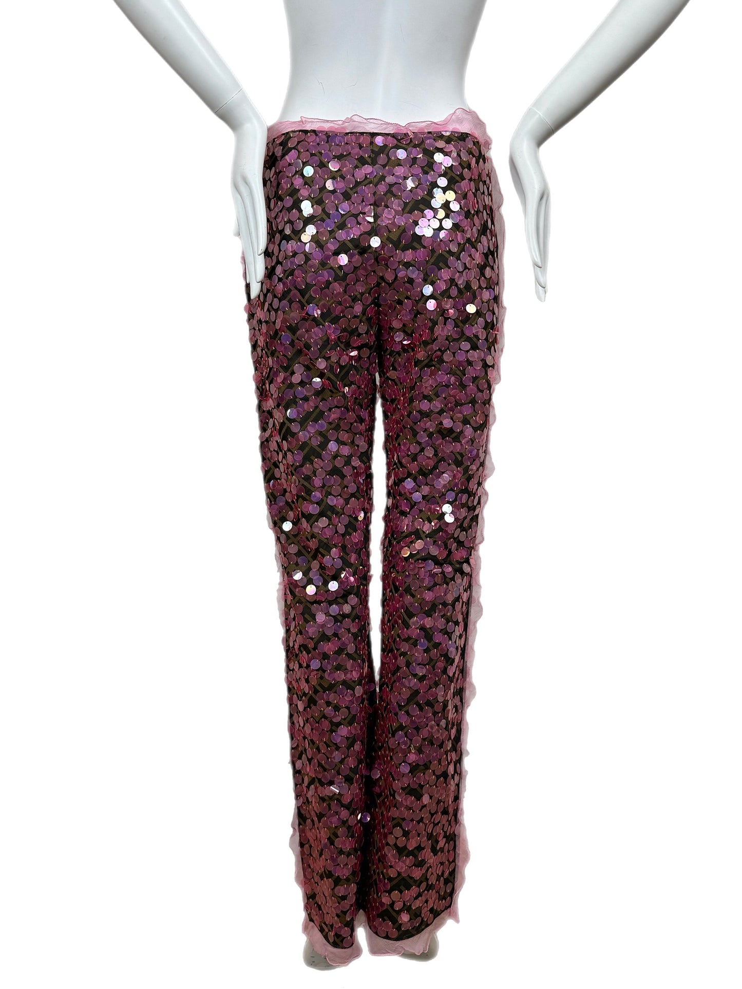 FENDI 2000 Vintage Pink Sequin + Ruffle Pants