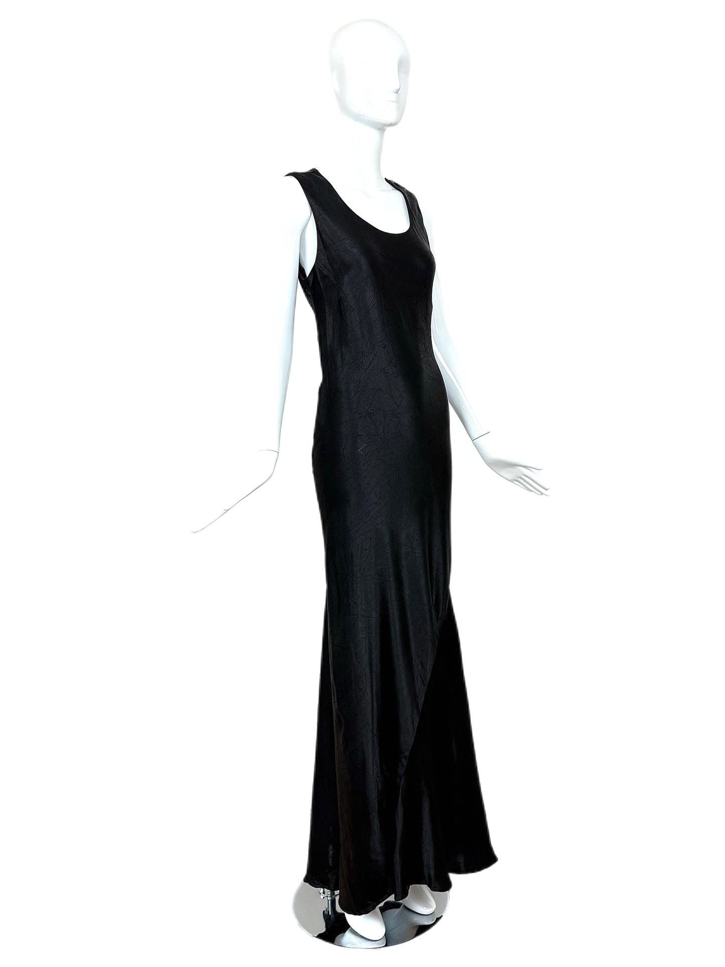 LES HABITUDES Black Silk Crinkle Effect Evening Gown
