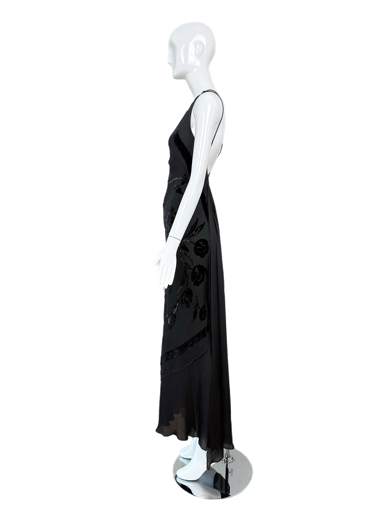 PAMELA DENNIS Vintage Black Silk Asymmetrical Evening Gown