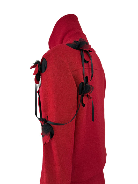 JOHN GALLIANO 2001 Vintage Crimson Red Floral Motif Skirt Suit