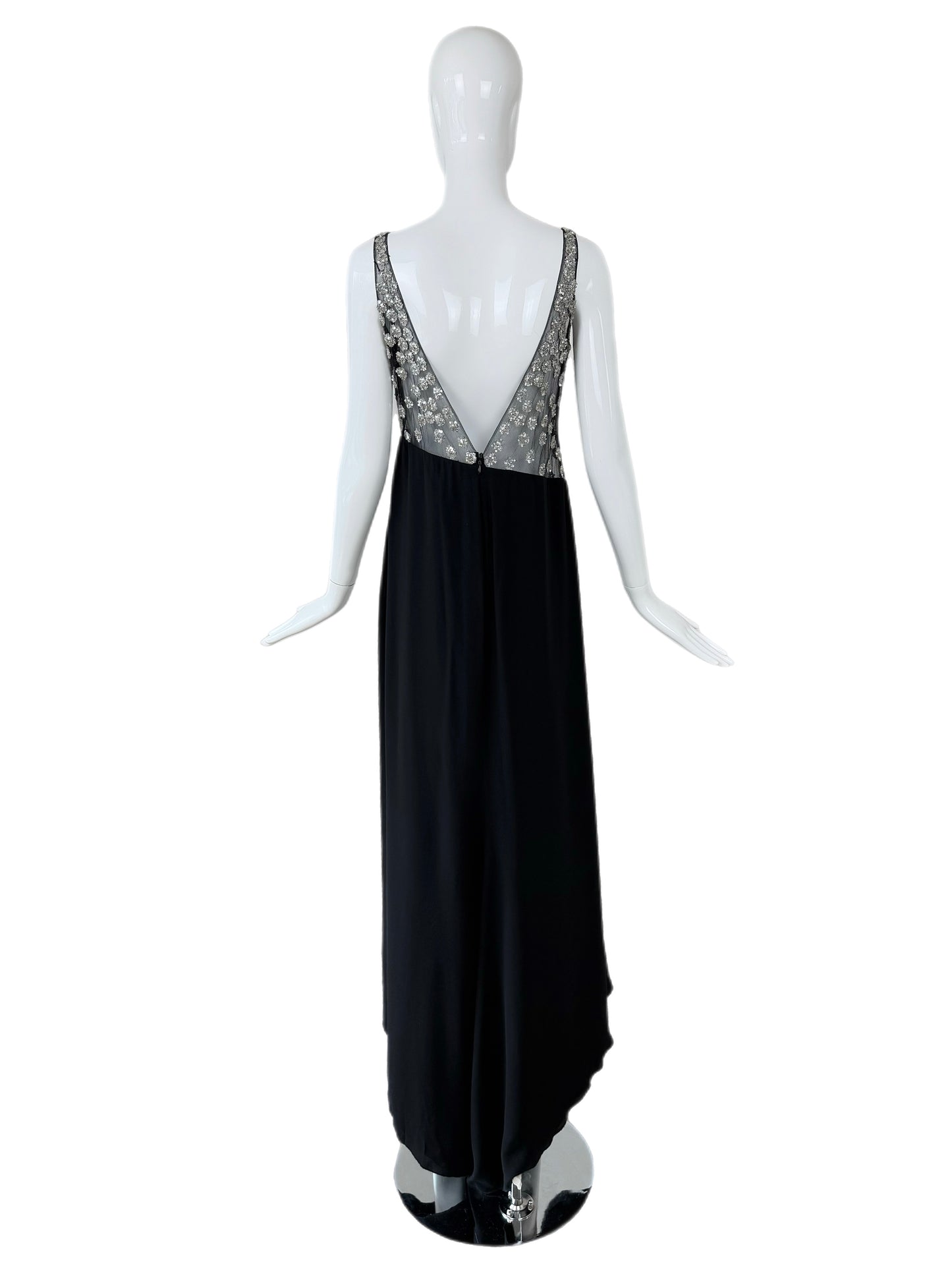 VALENTINO 2000 Vintage Black Silk w. Silver Embellishments Evening Gown
