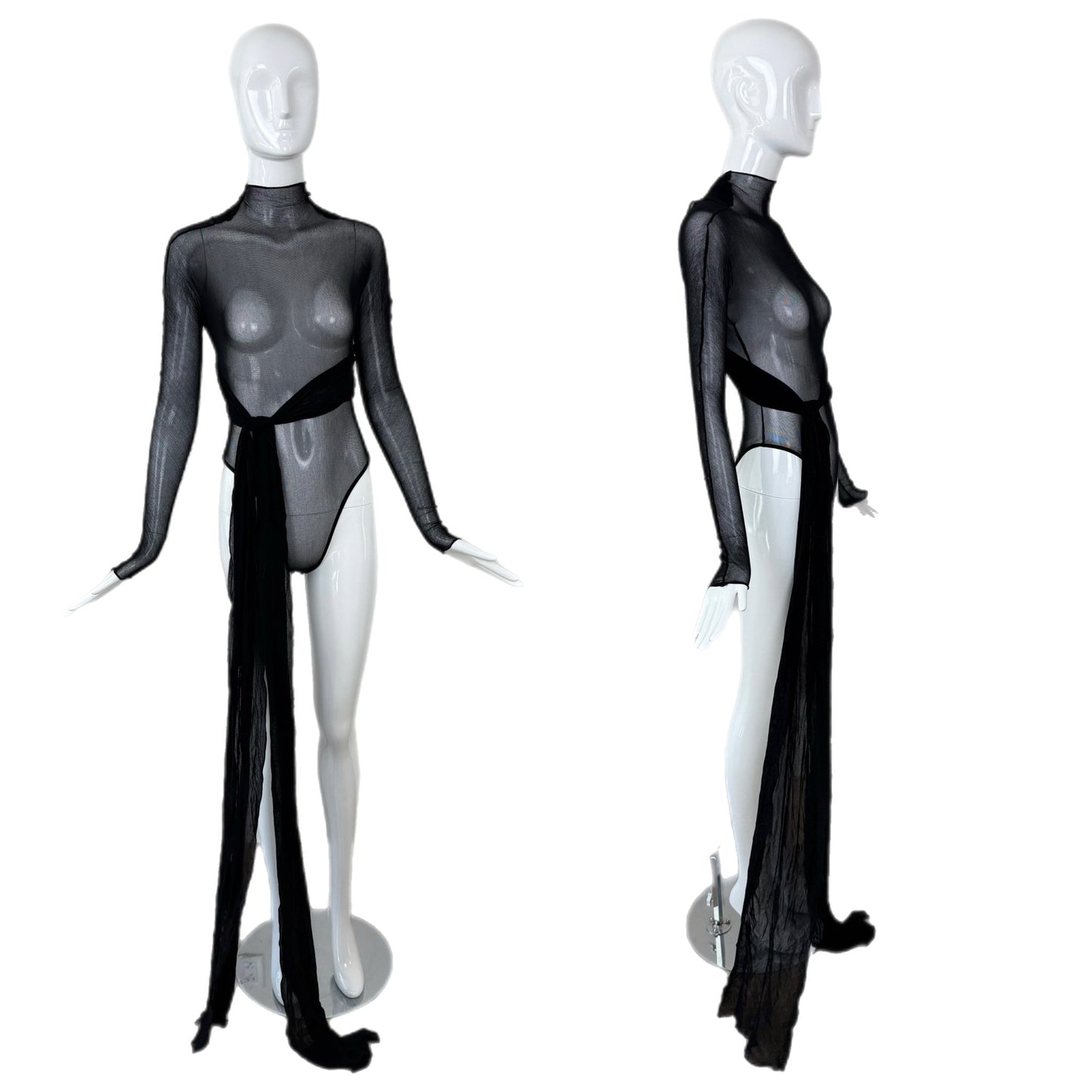 GIORGIO DI SANT ANGELO 80s/90s Vintage Sheer Black Bodysuit