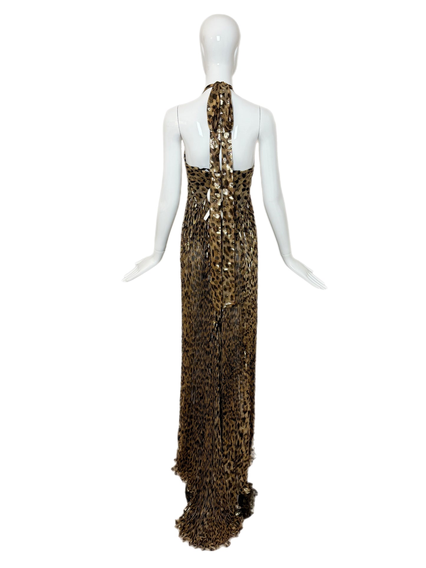 ROBERTO CAVALLI 2005 Vintage Runway Leopard Pleated Evening Gown