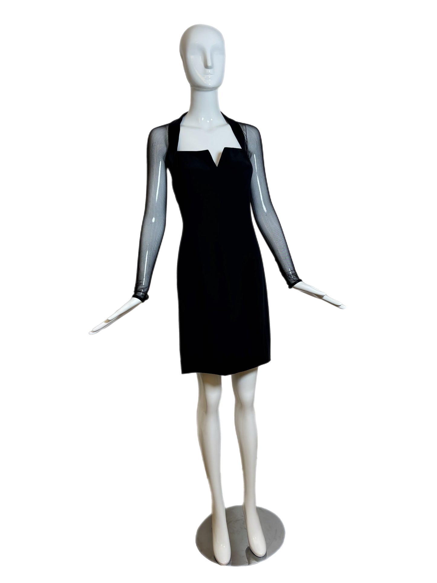 VERA WANG 1995 Vintage Black Sheer Sleeve Silk Mini Dress
