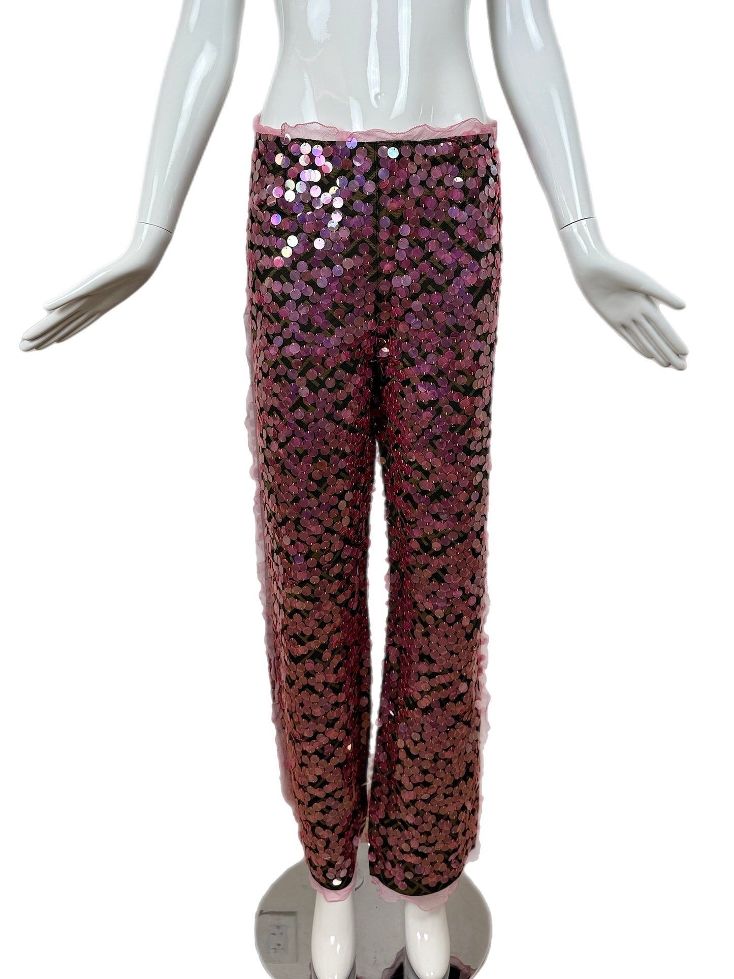 FENDI 2000 Vintage Pink Sequin + Ruffle Pants