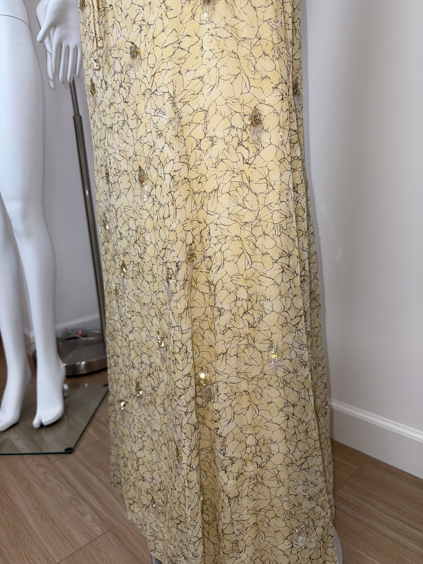 BADGLEY MISCHKA Vintage Silk Yellow Gold Embellished Gown
