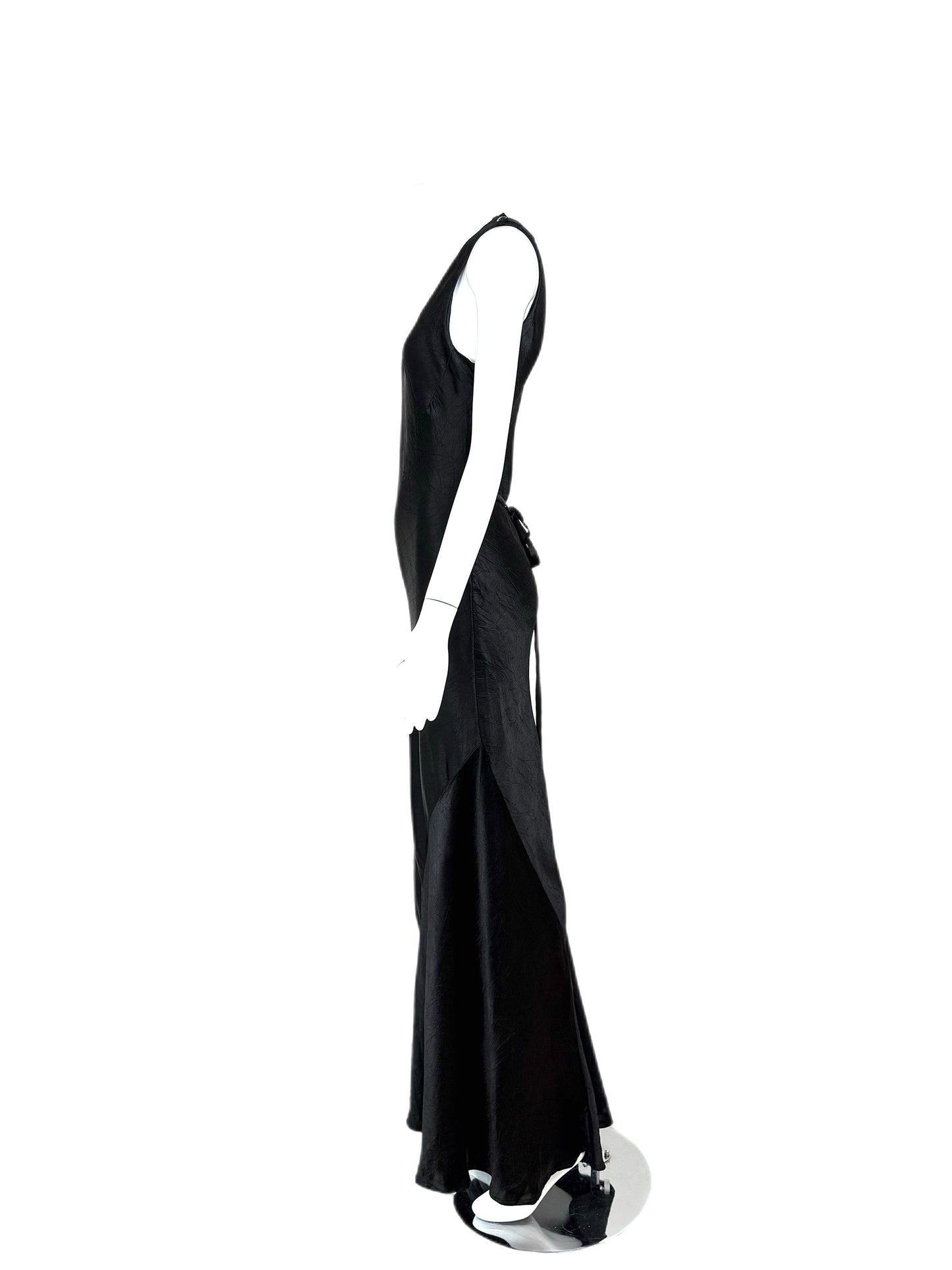 LES HABITUDES Black Silk Crinkle Effect Evening Gown