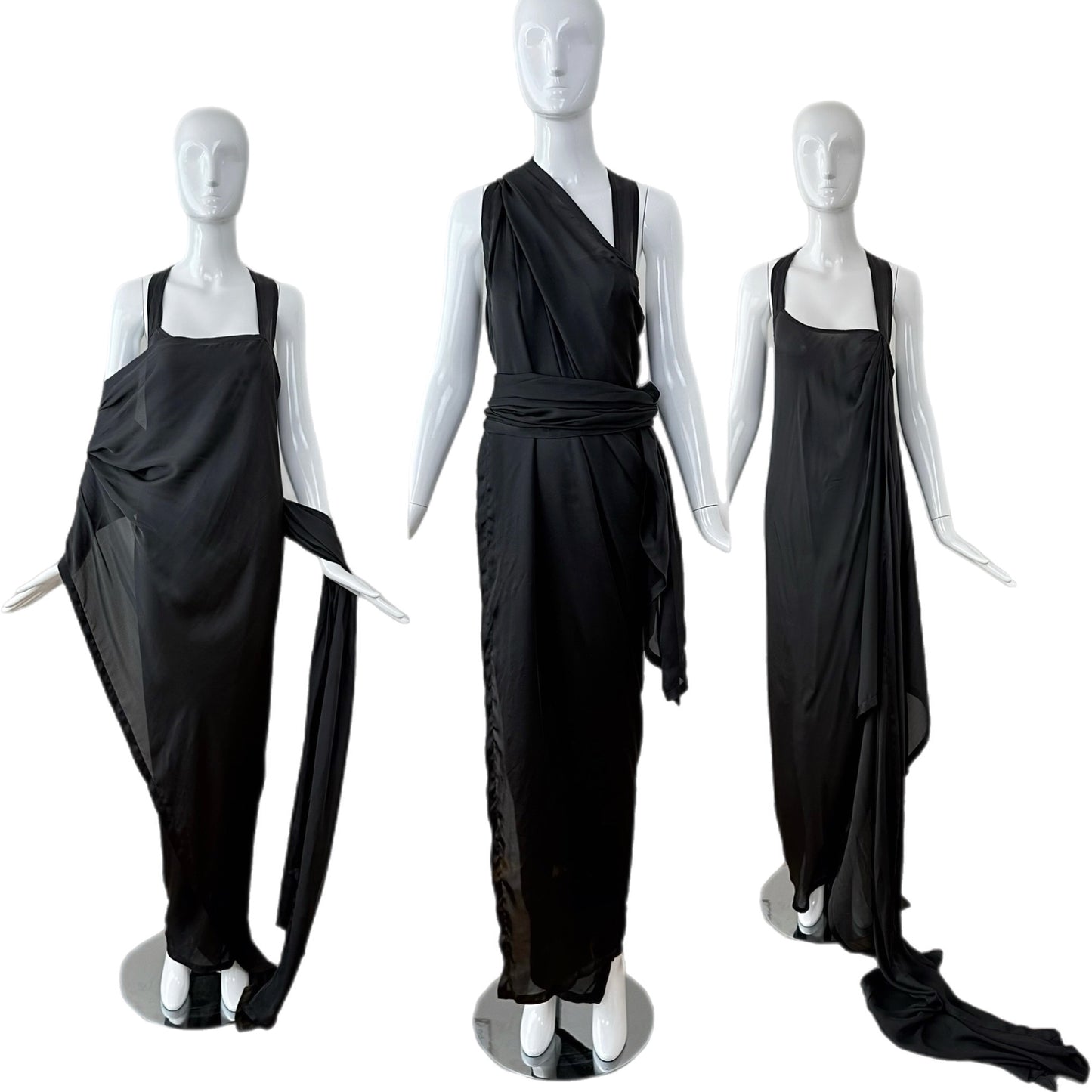 DONNA KARAN Black Silk Grecian Wrap Evening Gown