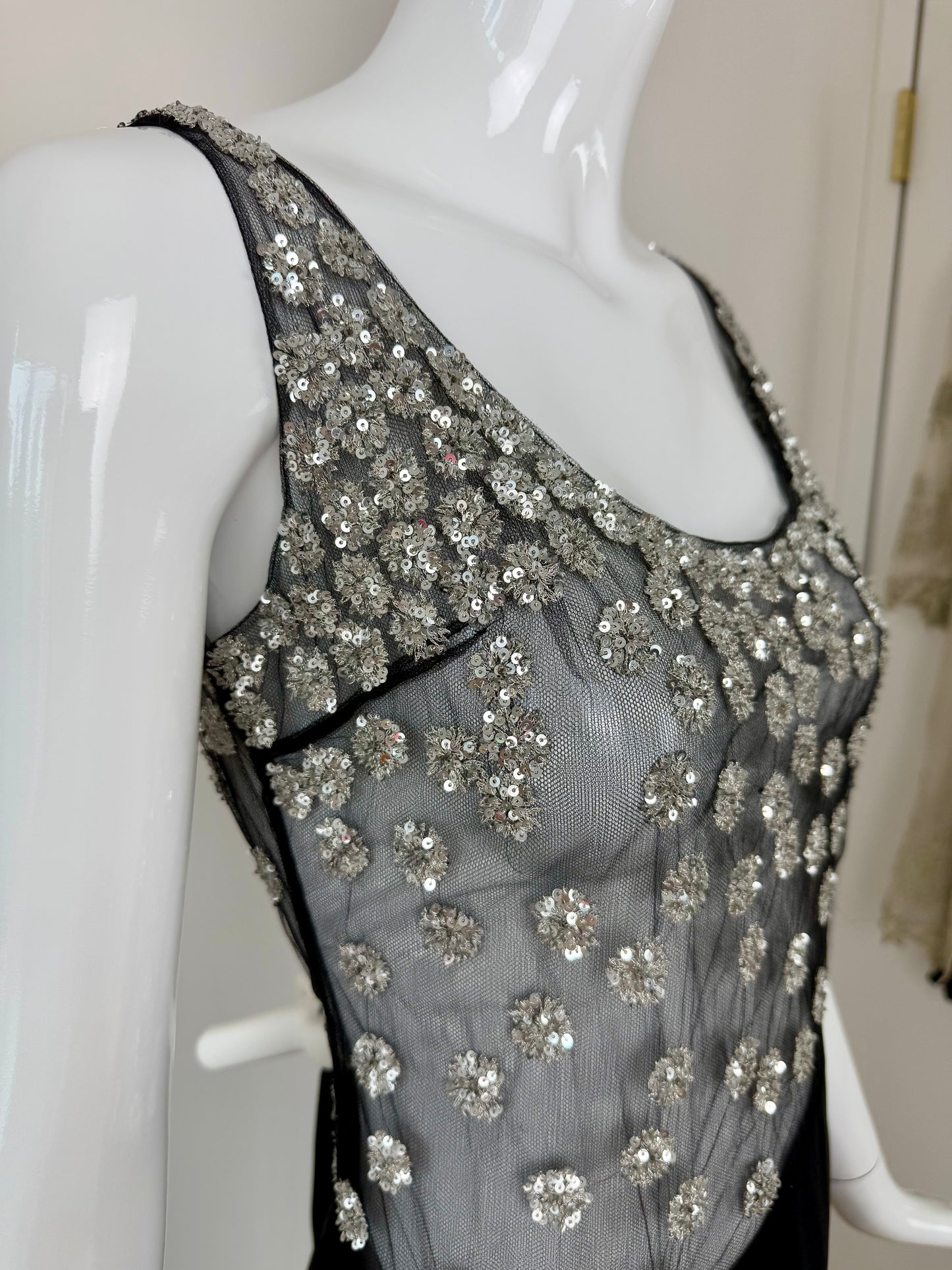 VALENTINO 2000 Vintage Black Silk w. Silver Embellishments Evening Gown