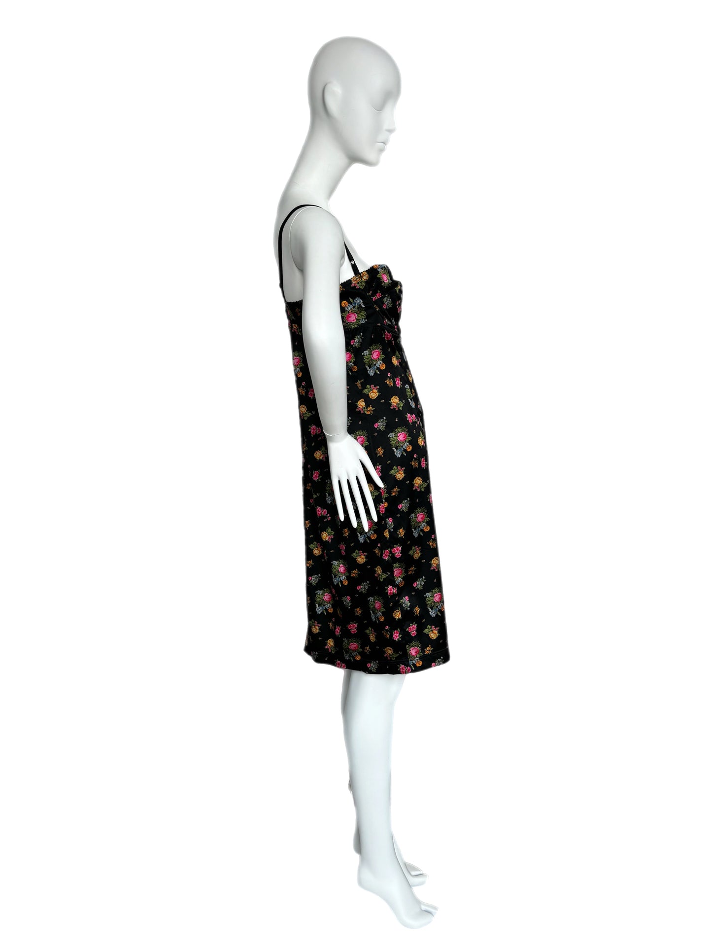 DOLCE & GABBANA 90's Vintage Black Floral Bustier Dress
