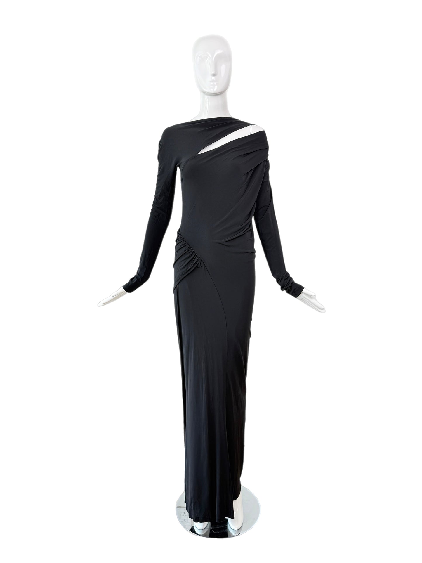 DONNA KARAN Black Slinky Cut-Out Evening Gown