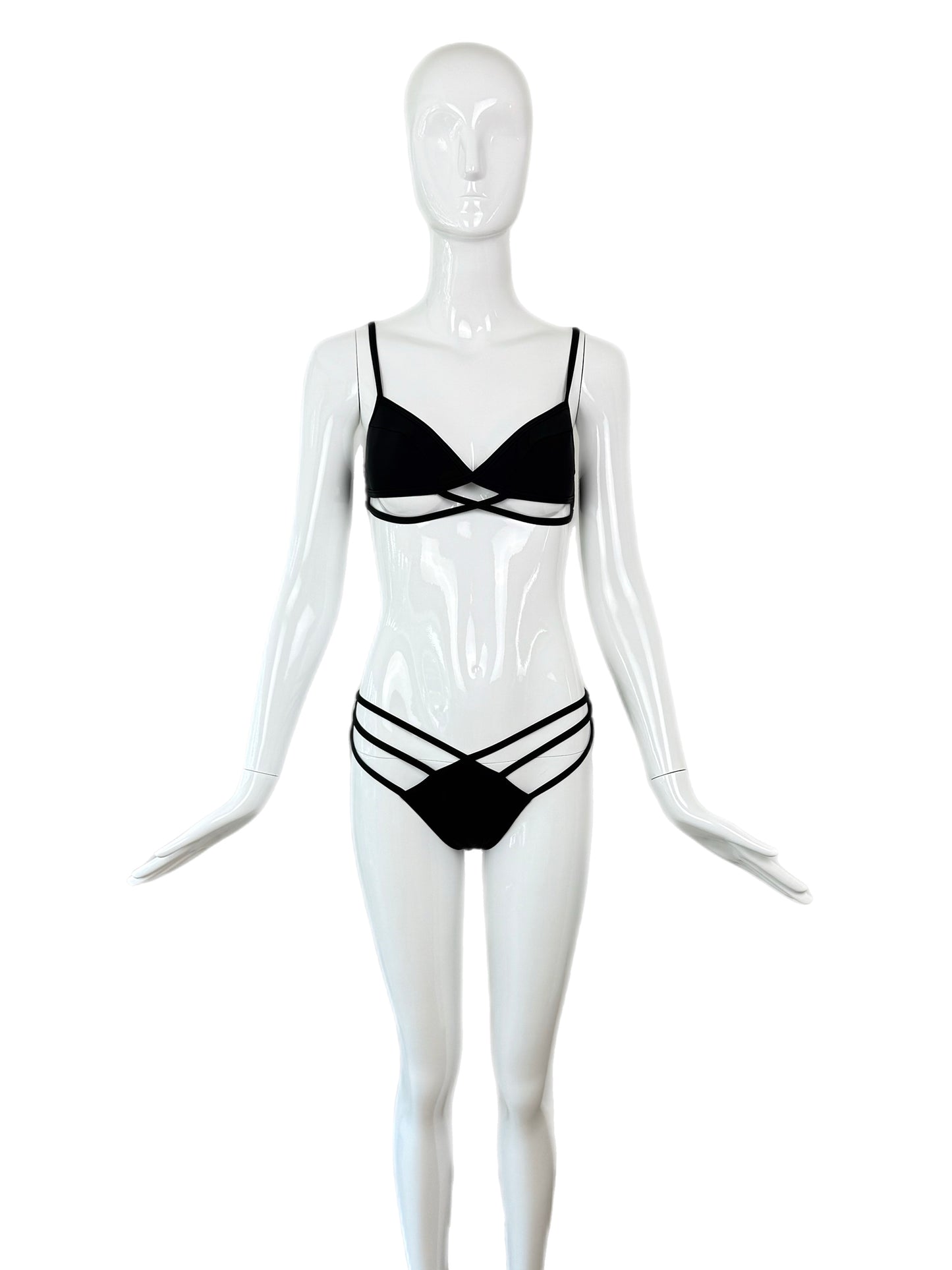 HERVE LEGER 1998 Vintage Runway Black Cut Out Bikini