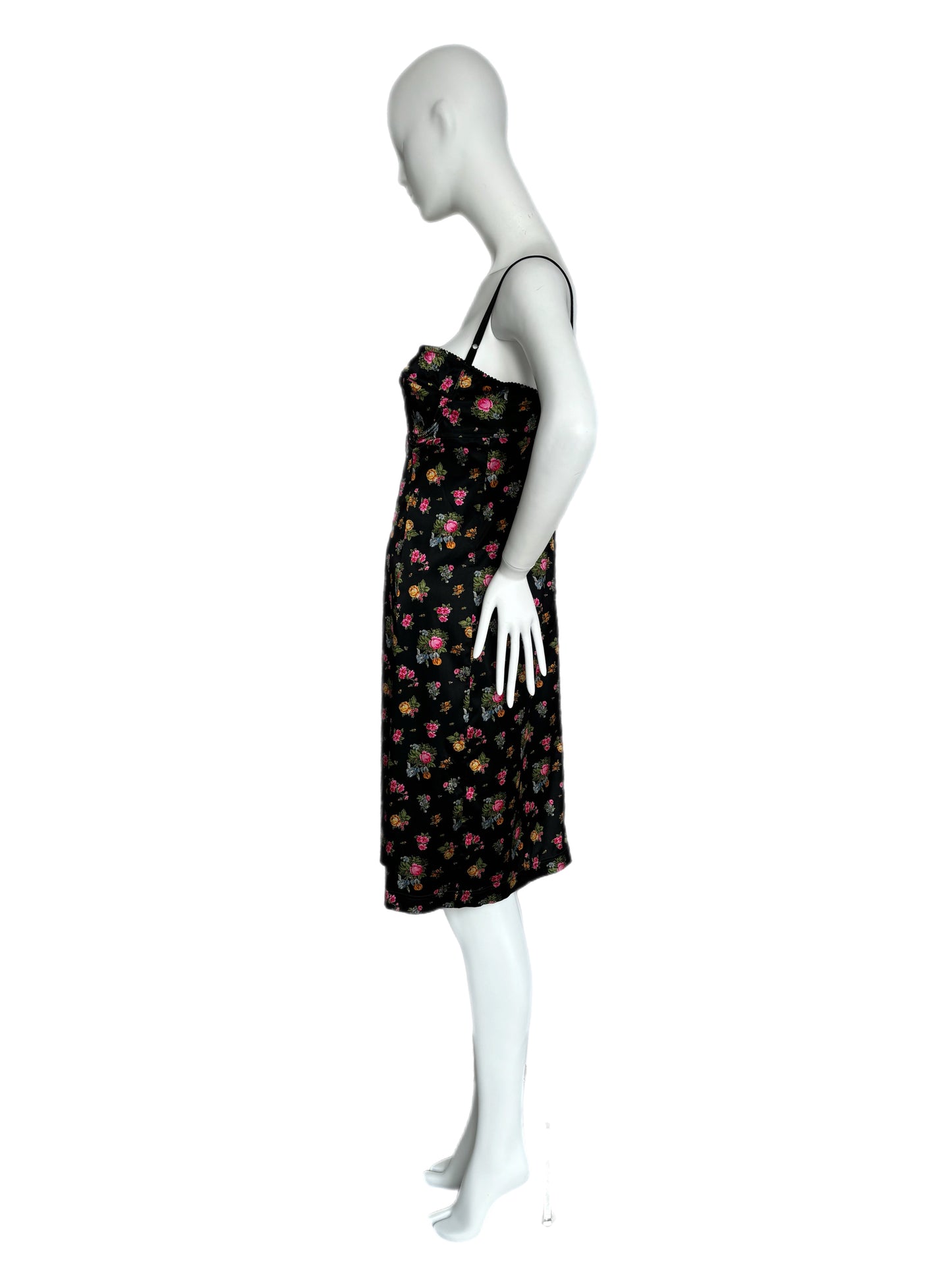 DOLCE & GABBANA 90's Vintage Black Floral Bustier Dress