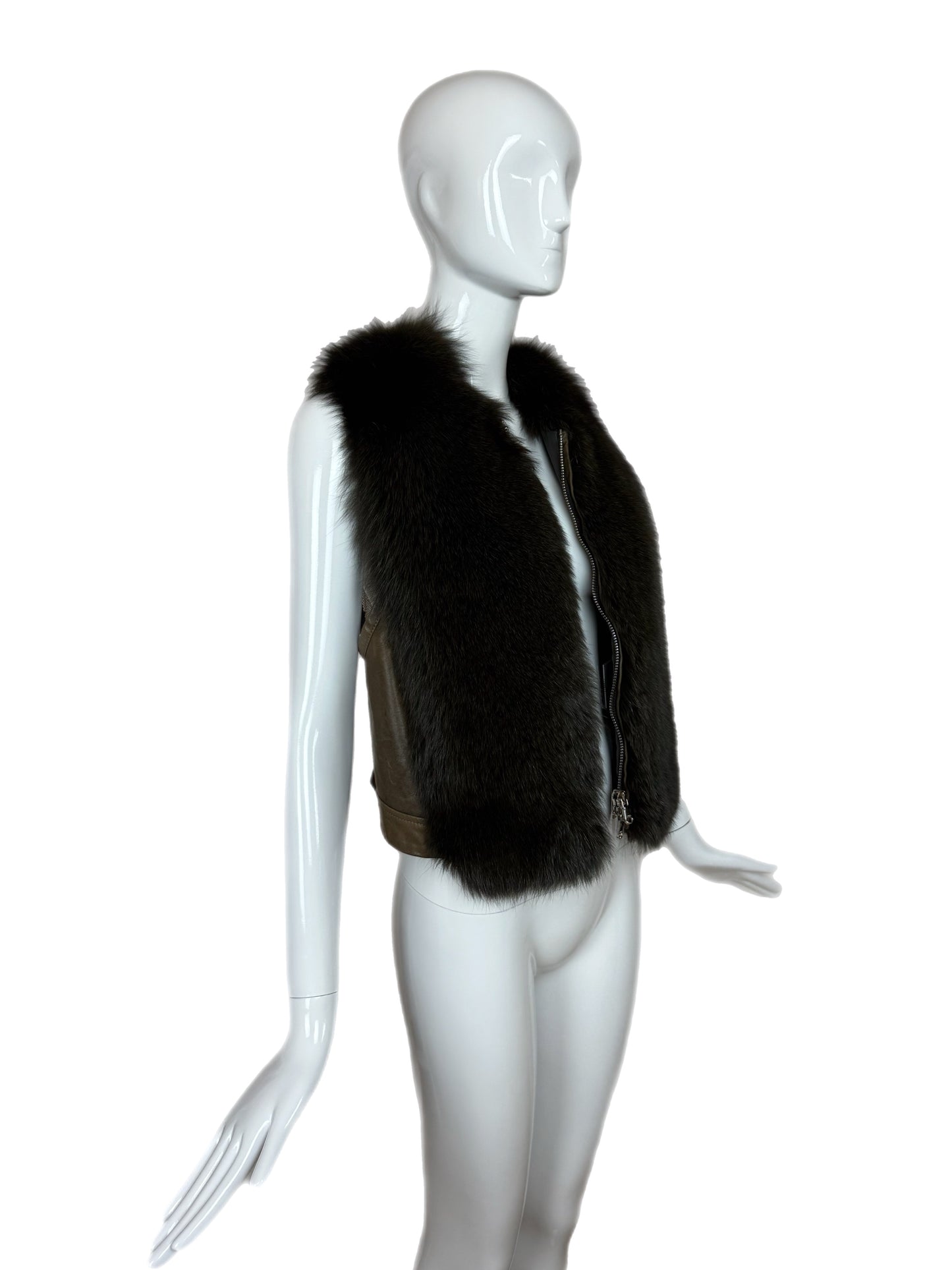 KAUFMANFRANCO Army Green Fox Fur + Leather Vest