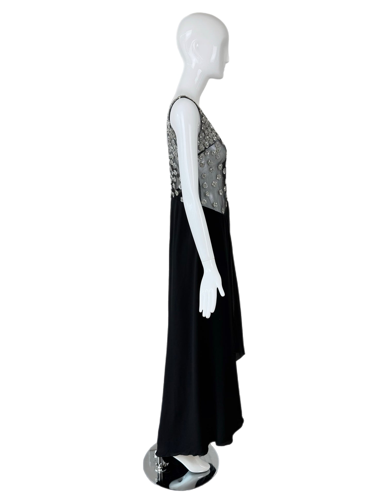 VALENTINO 2000 Vintage Black Silk w. Silver Embellishments Evening Gown