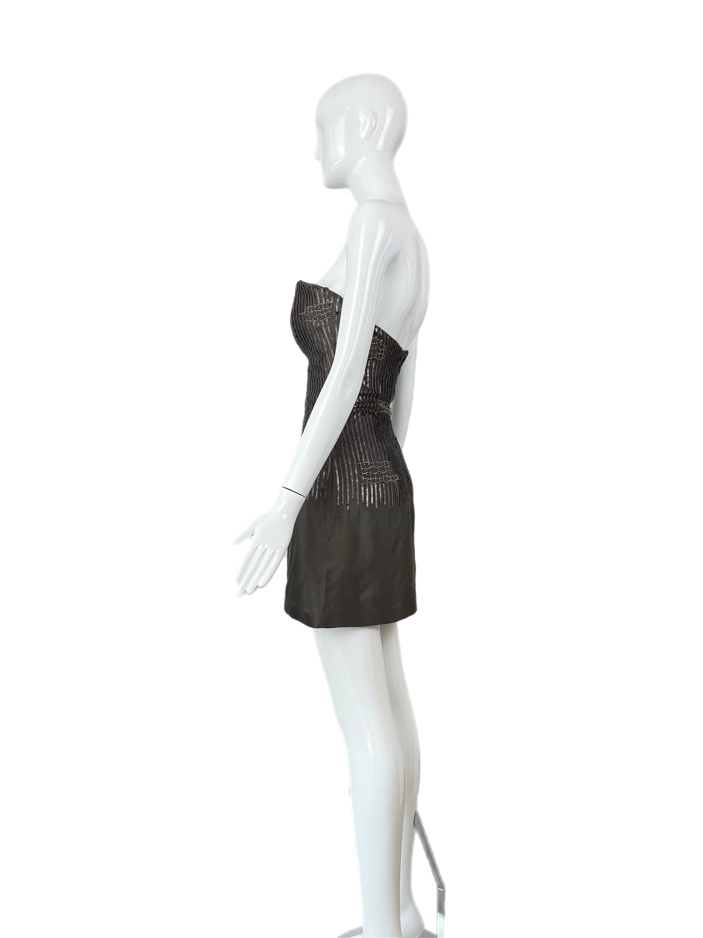 PAMELA DENNIS COUTURE 90's Vintage Silk Gray Embellished Mini