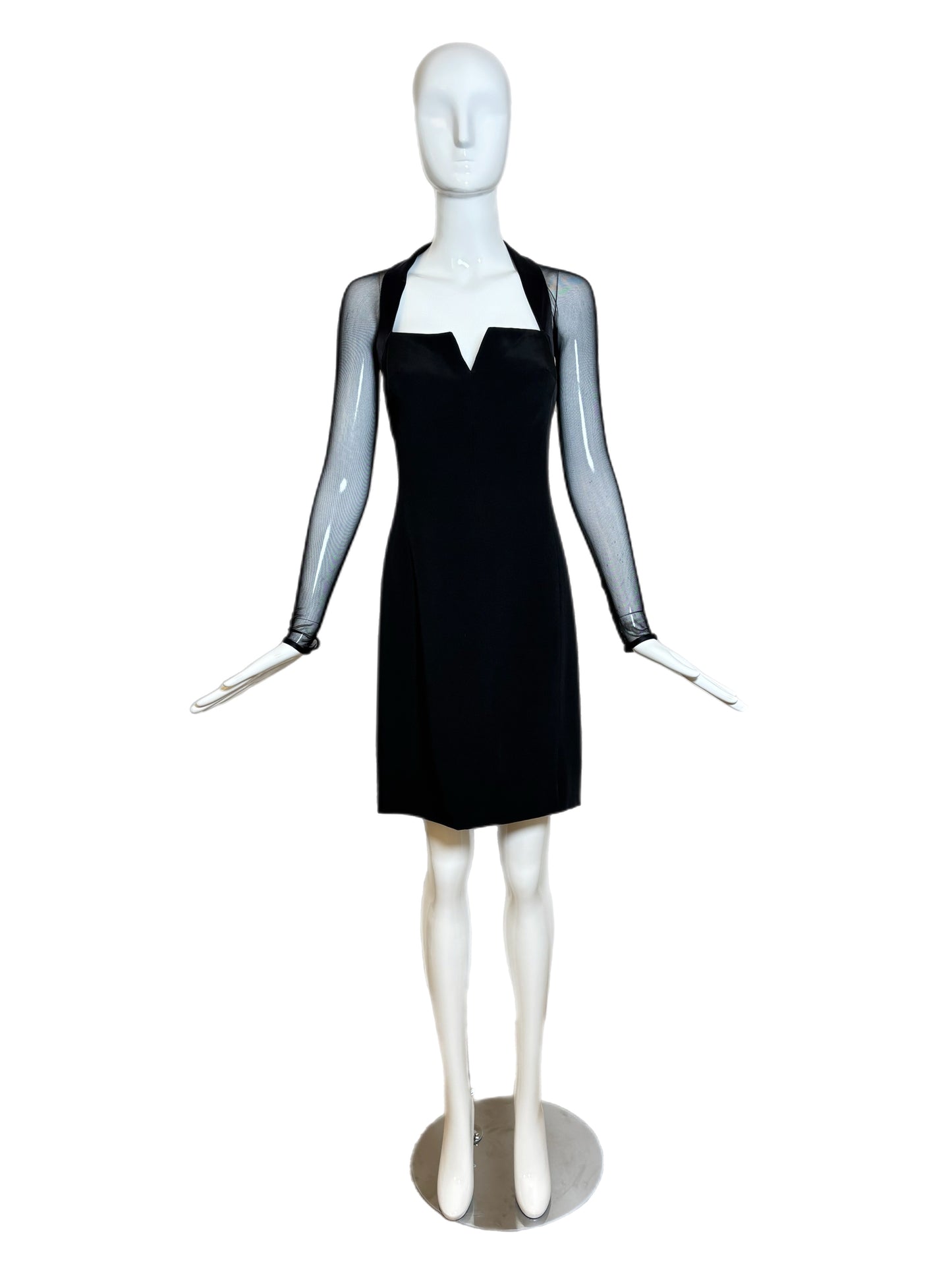 VERA WANG 1995 Vintage Black Sheer Sleeve Silk Mini Dress