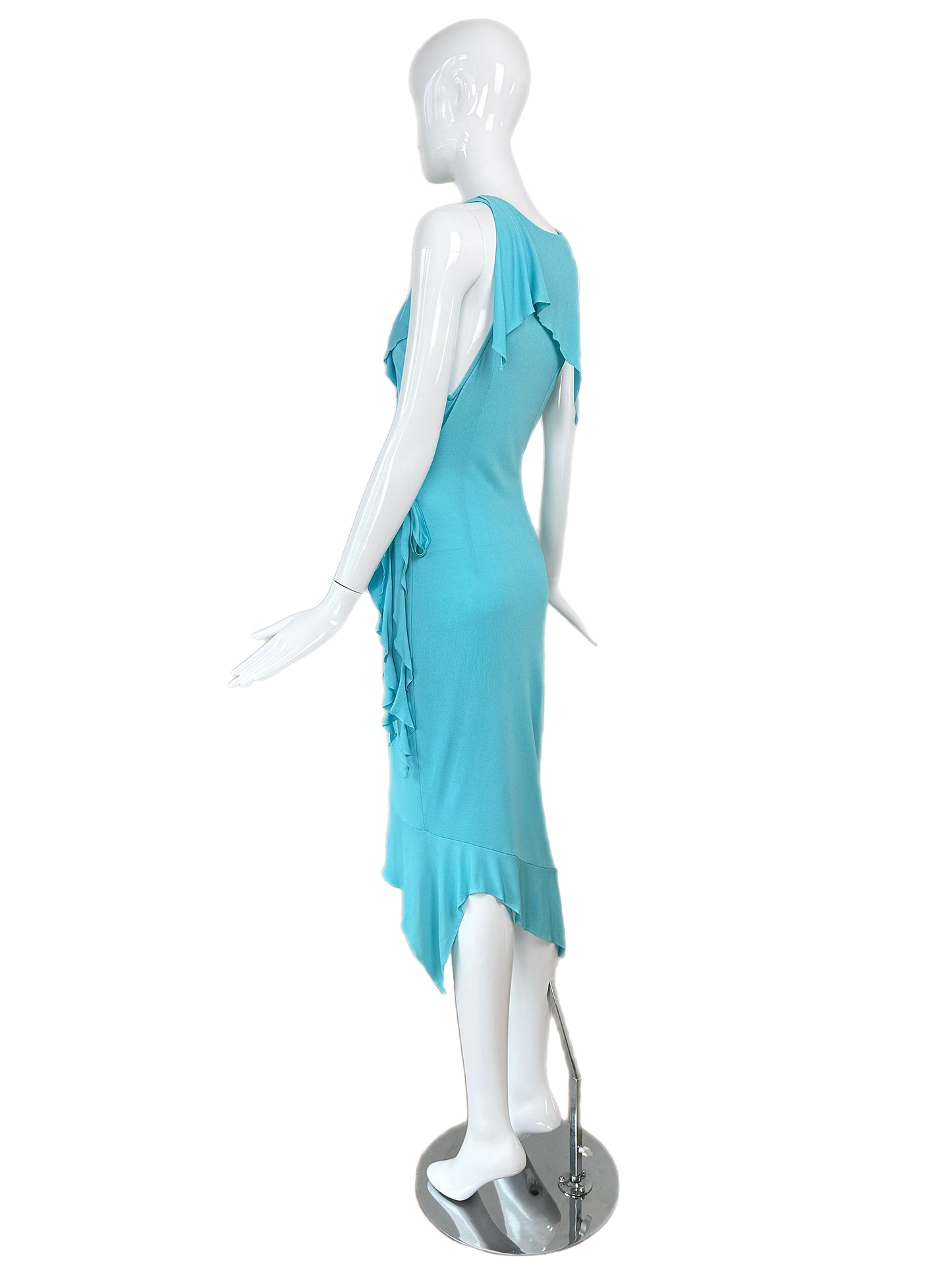 VERSACE 2004 Vintage Aqua Blue Ruffle Wrap Dress