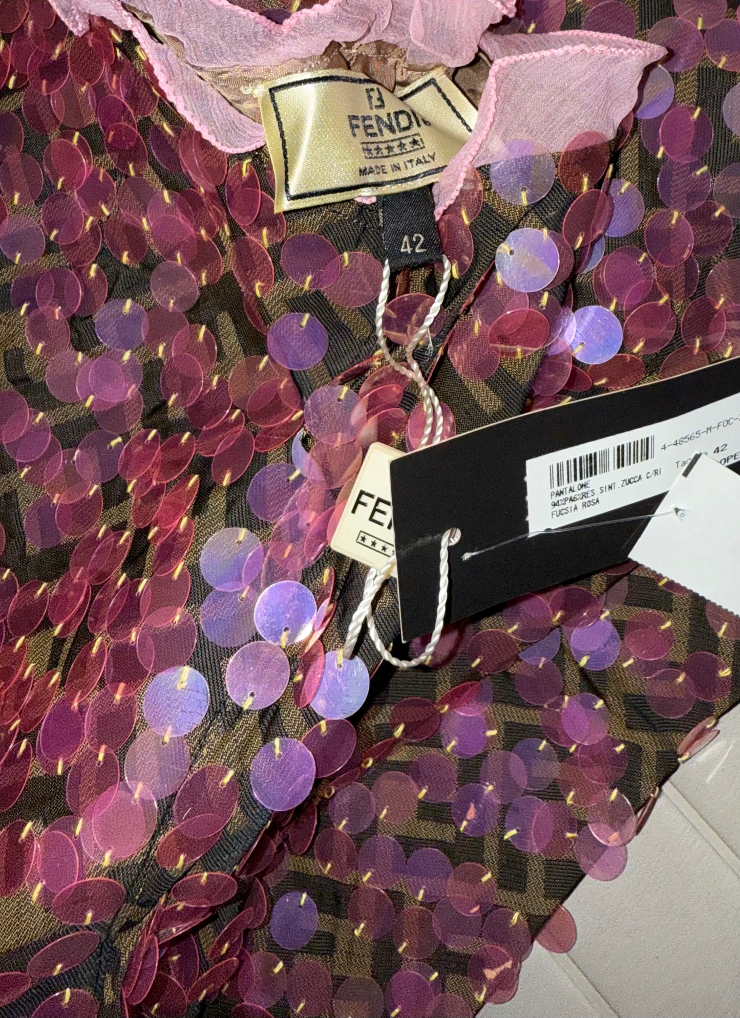 FENDI IT42 2000 Vintage Pink Sequin + Ruffle Pants