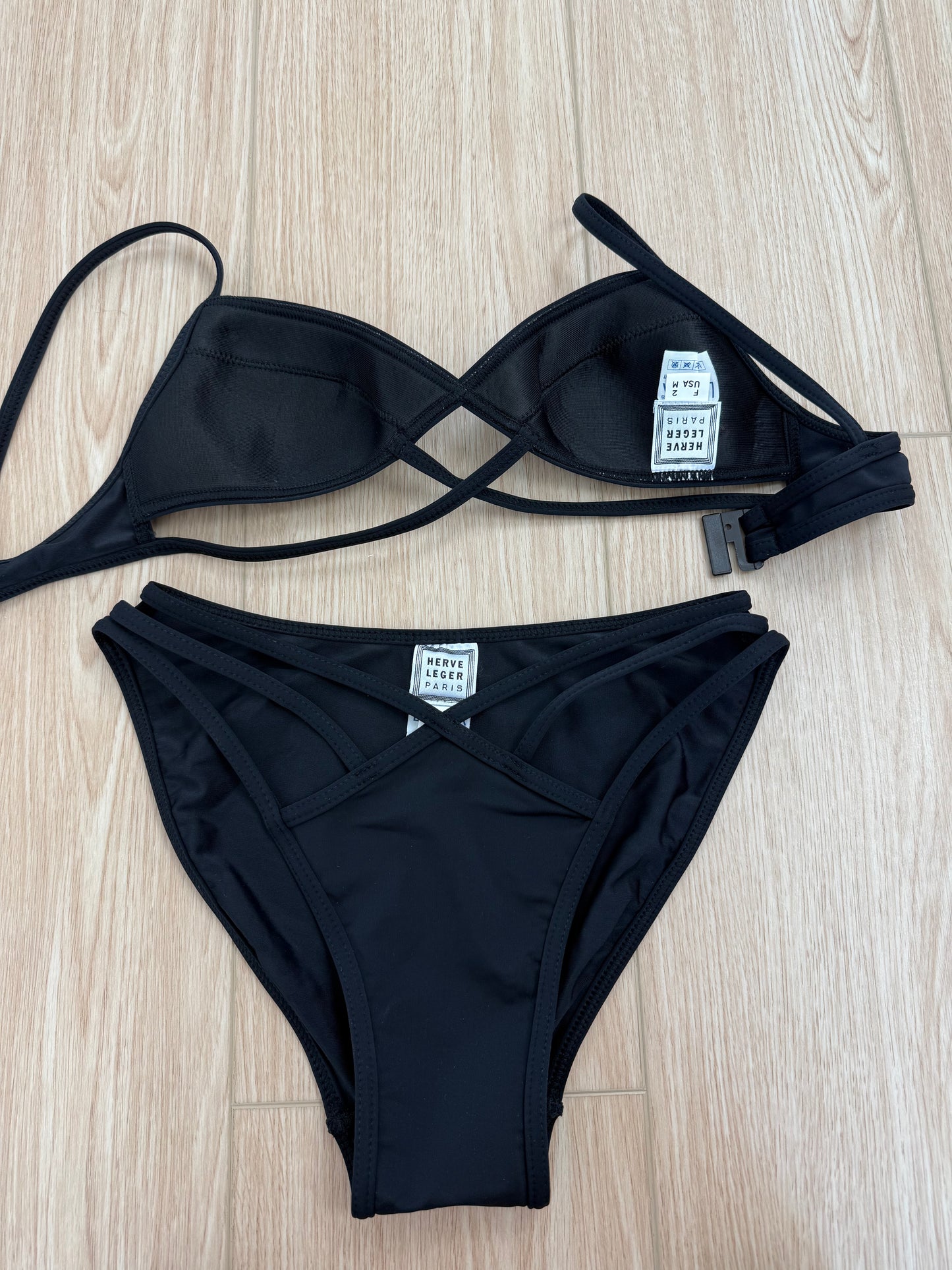 HERVE LEGER 1998 Vintage Runway Black Cut Out Bikini